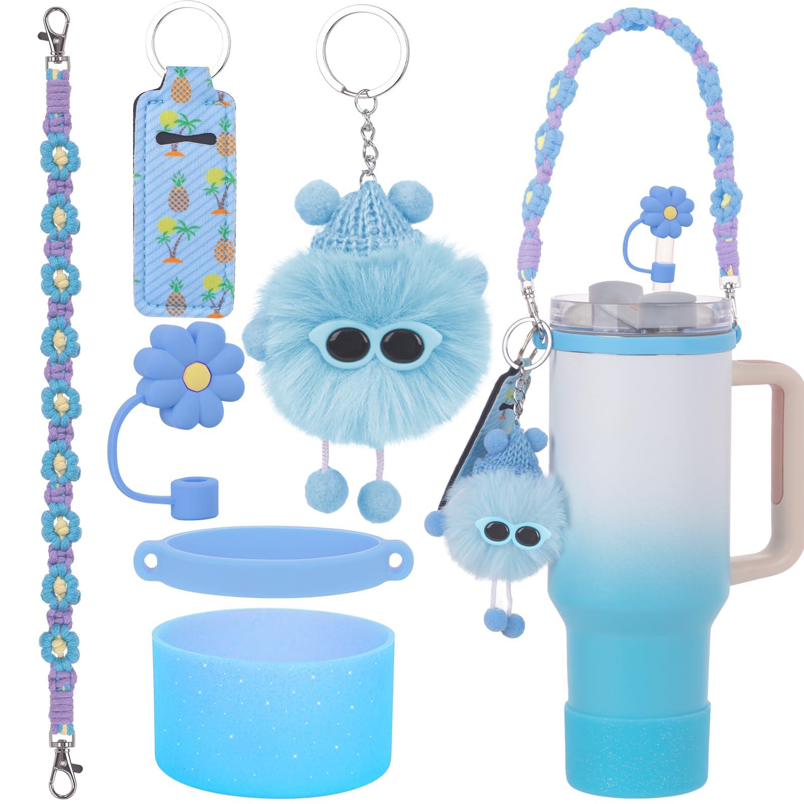 JUNIQUTE 6PCS Use for Stanley Cup Tumbler Accessories 40oz 30oz,Compatible with Stanley Cup Tumbler Water Bottle Handle Sling Strap for Carrying (blue)