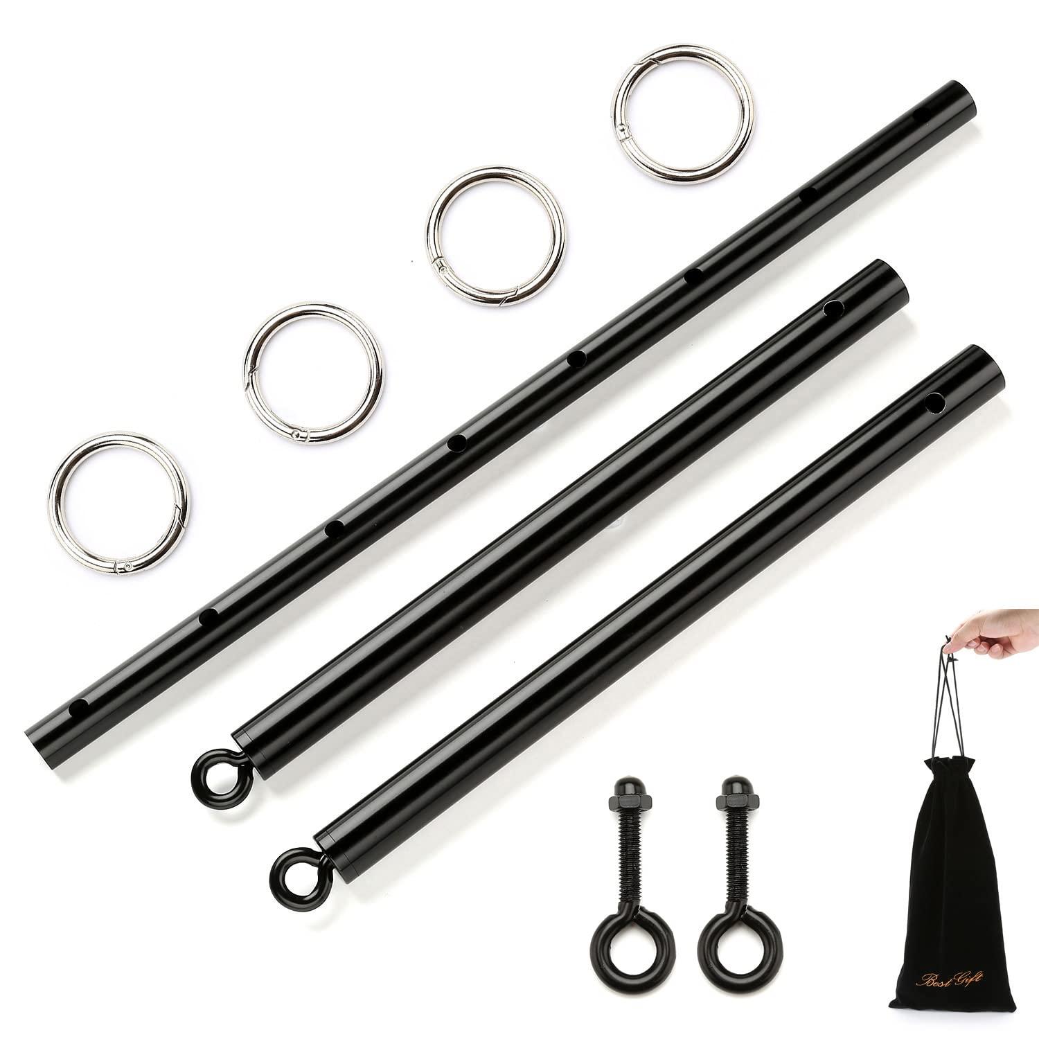 EXREIZST EXREIZST Expandable Silver Spreader Bar Set with 4 Blue Soft Fur Leather Straps Adjustable Exercise Sports Fitness Training Tool Kit