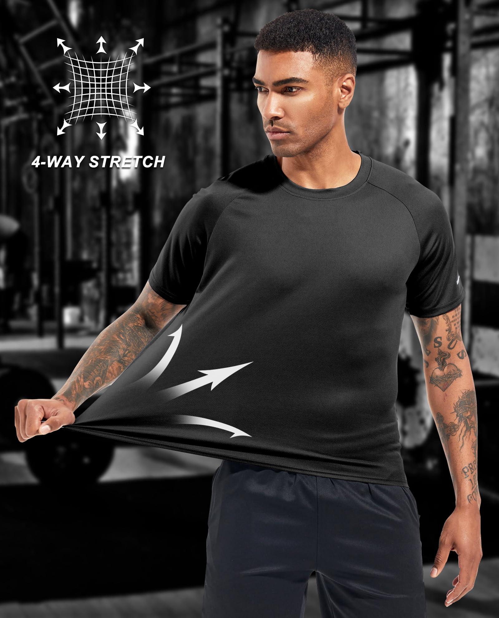 Boyzn 3 Packs Workout Shirts for Men - Activewear Tops Gym Shirts Dry Fit Mesh Moisture Wicking Running Fitness Short Sleeve Crewneck Sports Athletic T-Shirt Tops Black/Gray/Blue-3P02-L