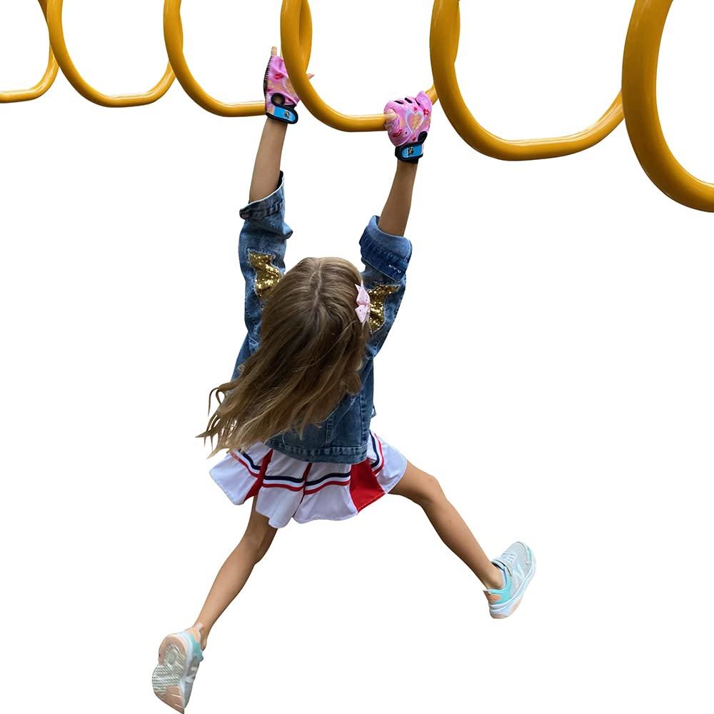 HANG Monkey Bar Gloves with Grip Control (Children 7 and 8 Years Old) Climbing Fingerless Pink Gloves