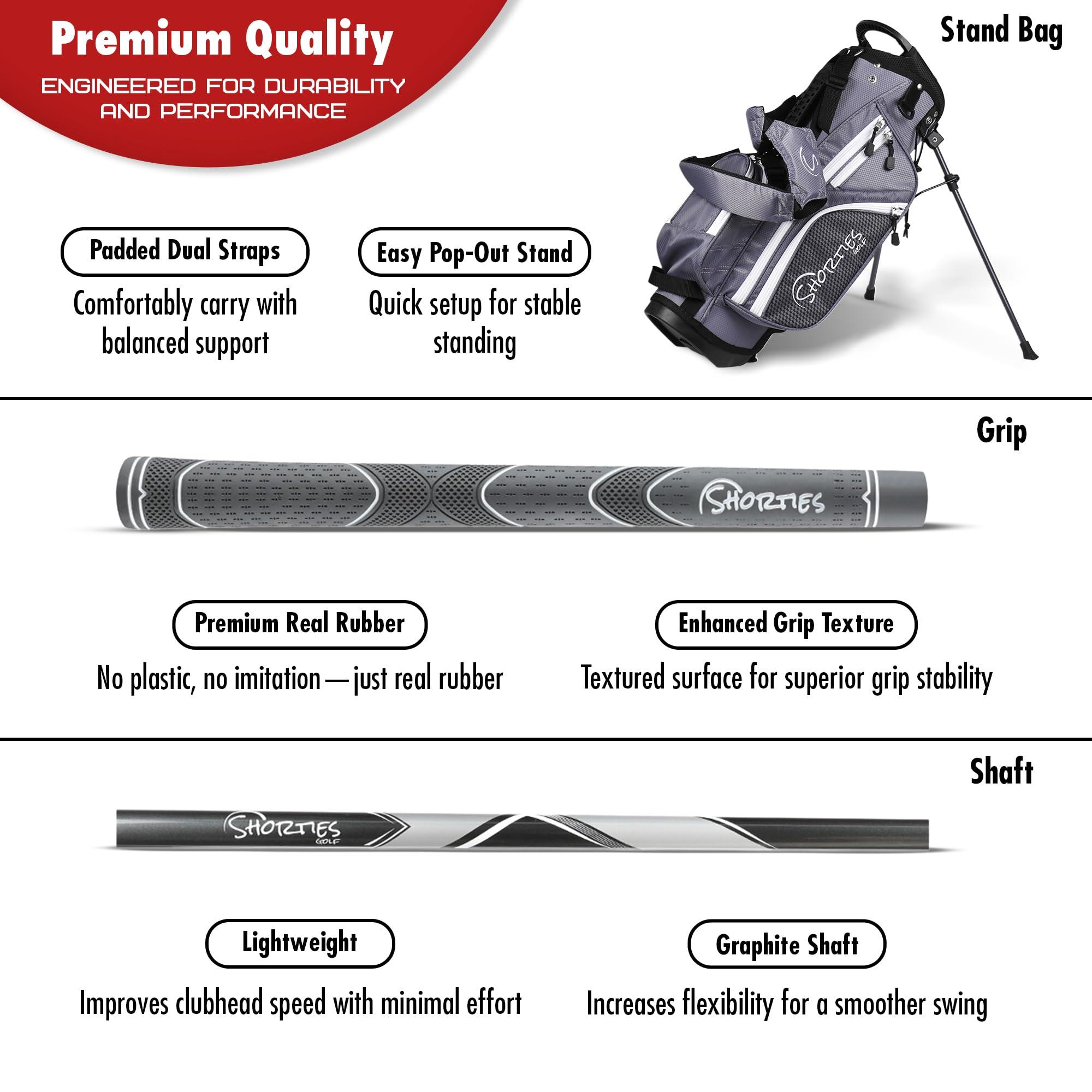 Shorties Golf Shorties Golf - Tiny Kids Golf Club Set | Perfect for Toddler Golfers and Kids 34"-38" Tall | EasyCarry Stand Bag | Driver, 7-Iron, Putter, Headcover, and Rain Cover | Graphite Right Orientation