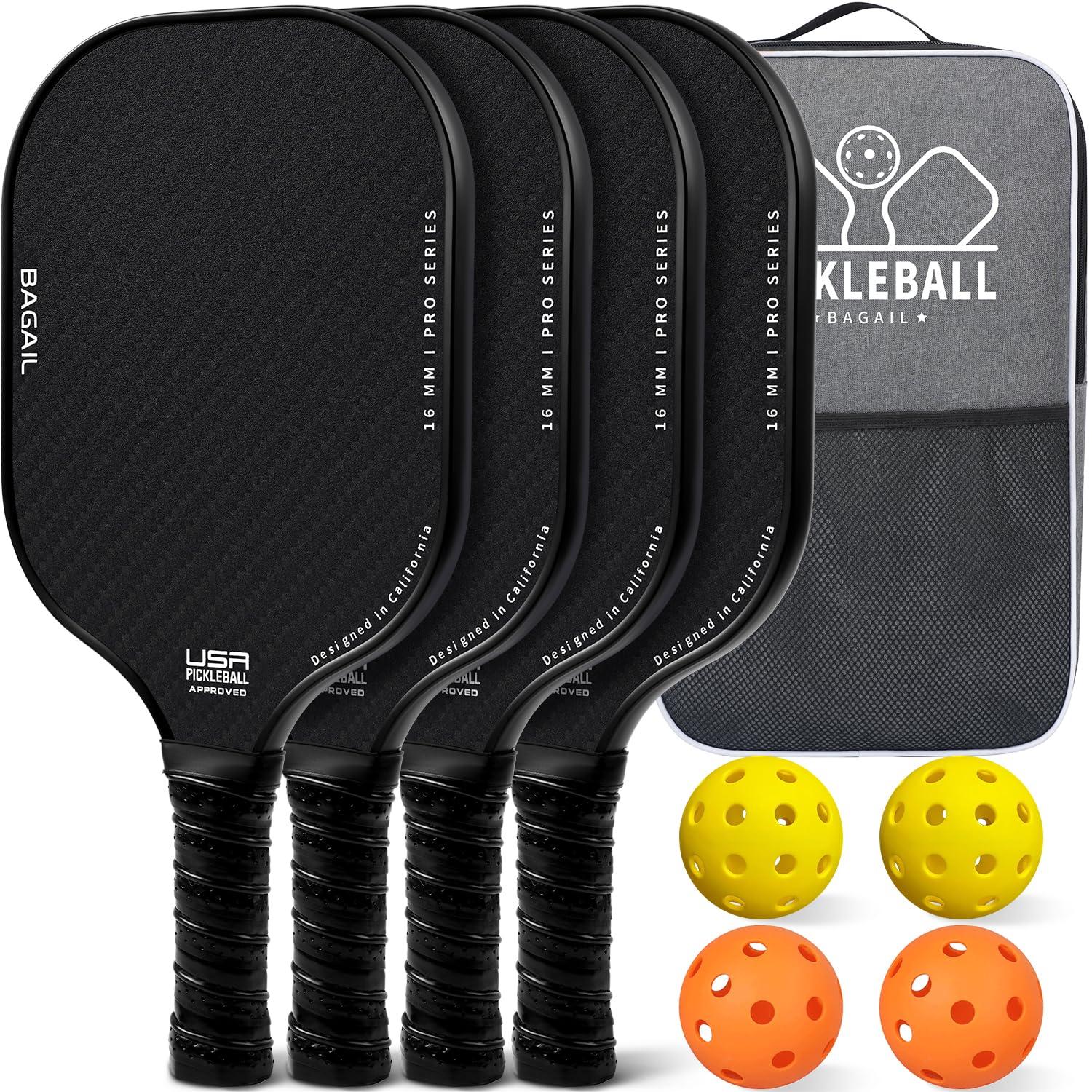 BAGAIL BAGAIL Portable Pickleball Net Set + 4 Pack Pickleball Paddles 22 FT Regulation Size & 11 FT Half Court Size 2-in-1 Pickle Ball Net with Ball Collector