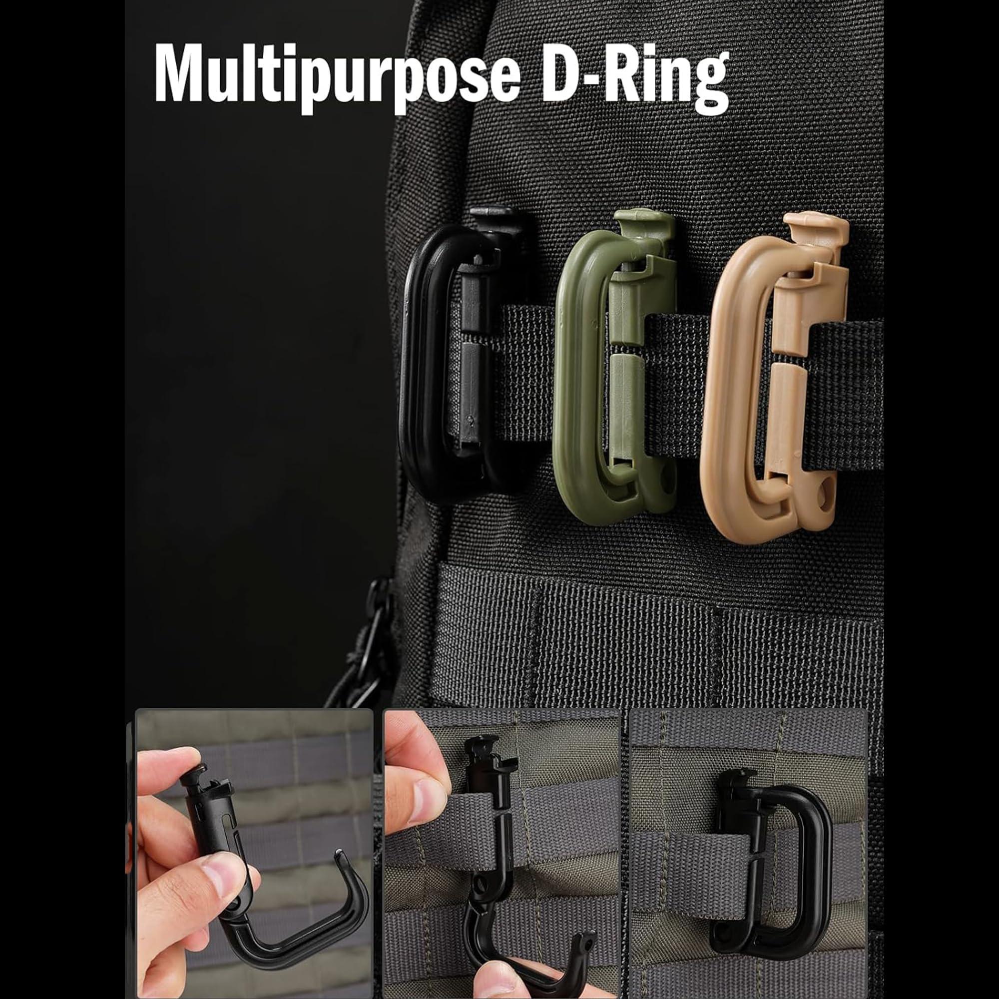 LULUQUEEN 10 Pcs Multipurpose D-Ring Grimlock Locking Hanging Hook Tactical Link Snap Keychain for Molle Webbing