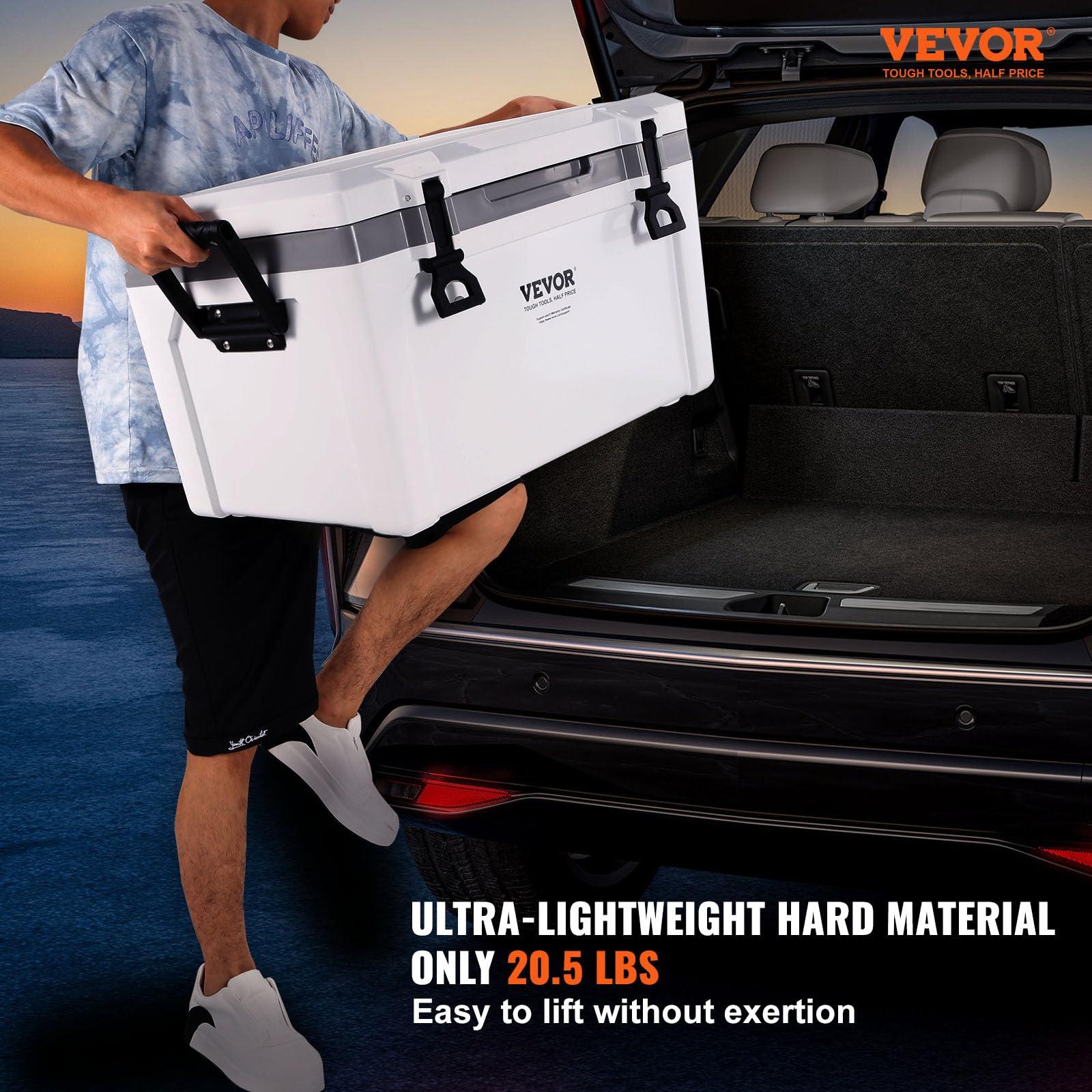 VEVOR VEVOR Ultra-Light Hard Cooler 52 QT, Ice Retention Cooler with Heavy Duty Handle, Ice Chest Lunch Box for Camping, Travel, Outdoor, Keeps Cool for up to 6 Days, 30% Lighter Than Rotomolded Coolers