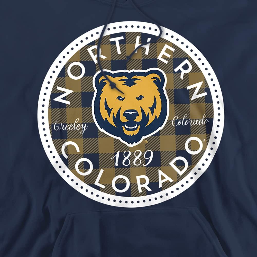 LOGOVISION University of Northern Colorado Official Plaid Badge Unisex Adult Pull-Over Hoodie, Navy, X-Large