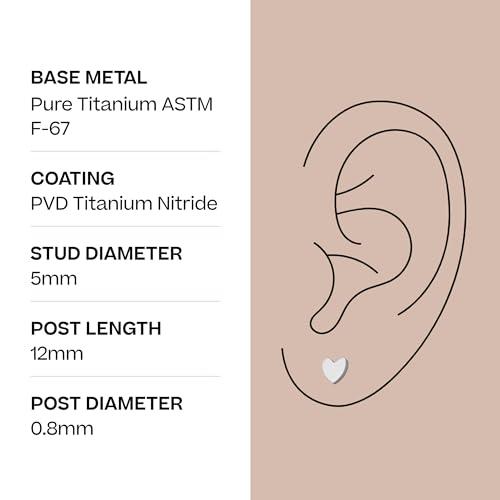 Tini Lux Tini Lux | Hypoallergenic Earrings | Titanium Priya Heart Studs | Silver | Titanium Stud Earrings for Women | Earrings Studs, Sensitive Ears, Trendy Womens Earring Set