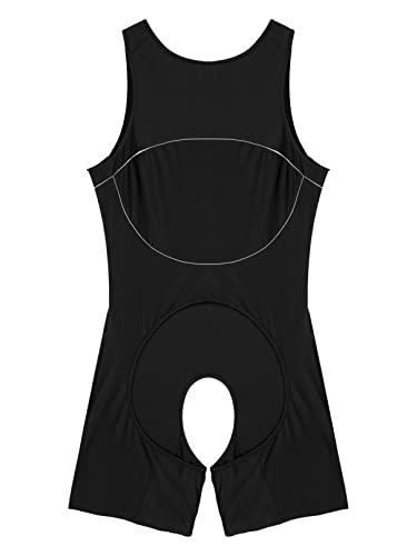 Linjinx Linjinx Men\'s Spandex Slim Fit Open Crotchless Wrestling Singlets Leotard Underwear Jumpsuits Black X-Large