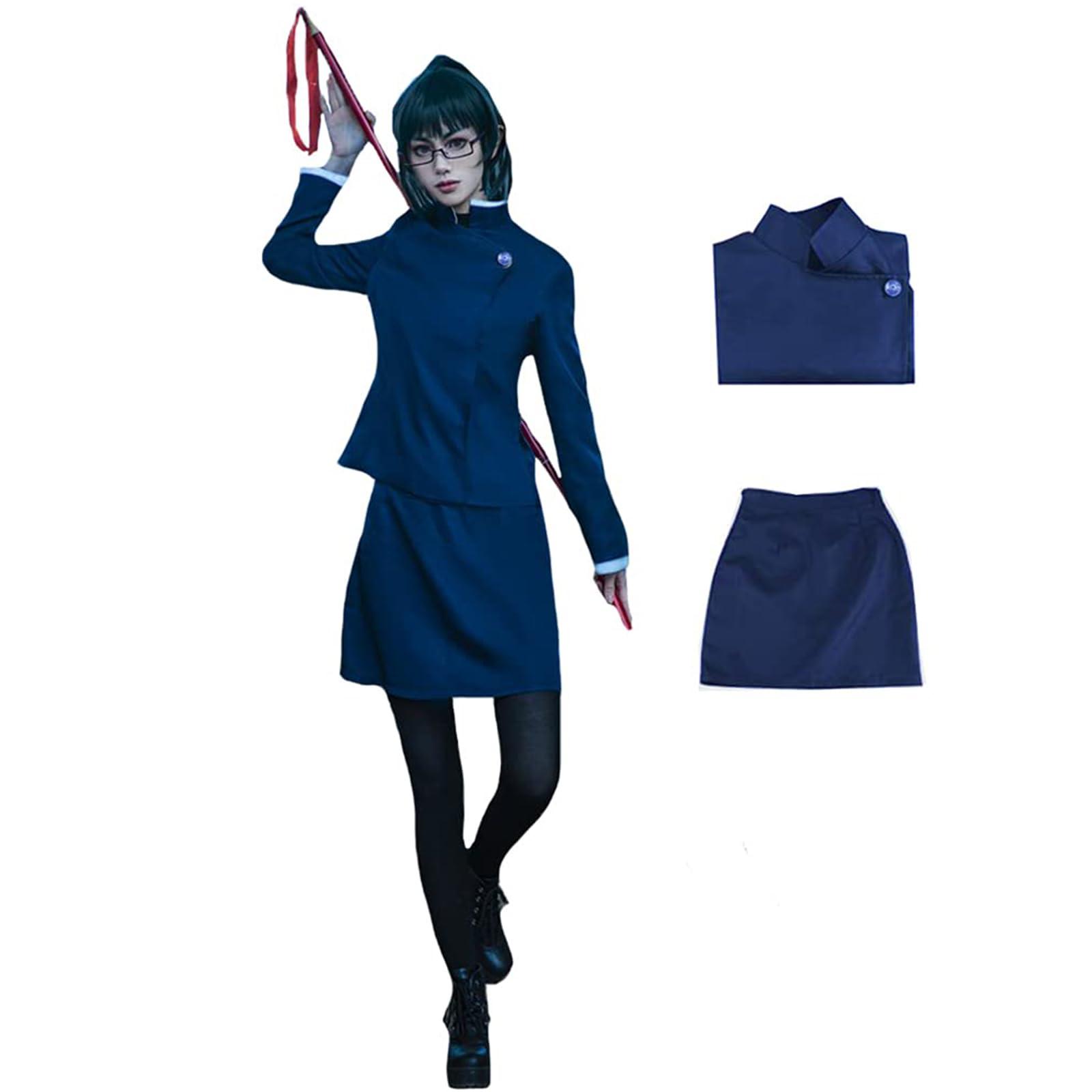 IOPBOT IOPBOT Anime JJK Jujutsu Zenin Maki Cosplay Costume Girls Women Japanese School Uniform Skirt Mai Dress Halloween Outfit (blue 01, Small)