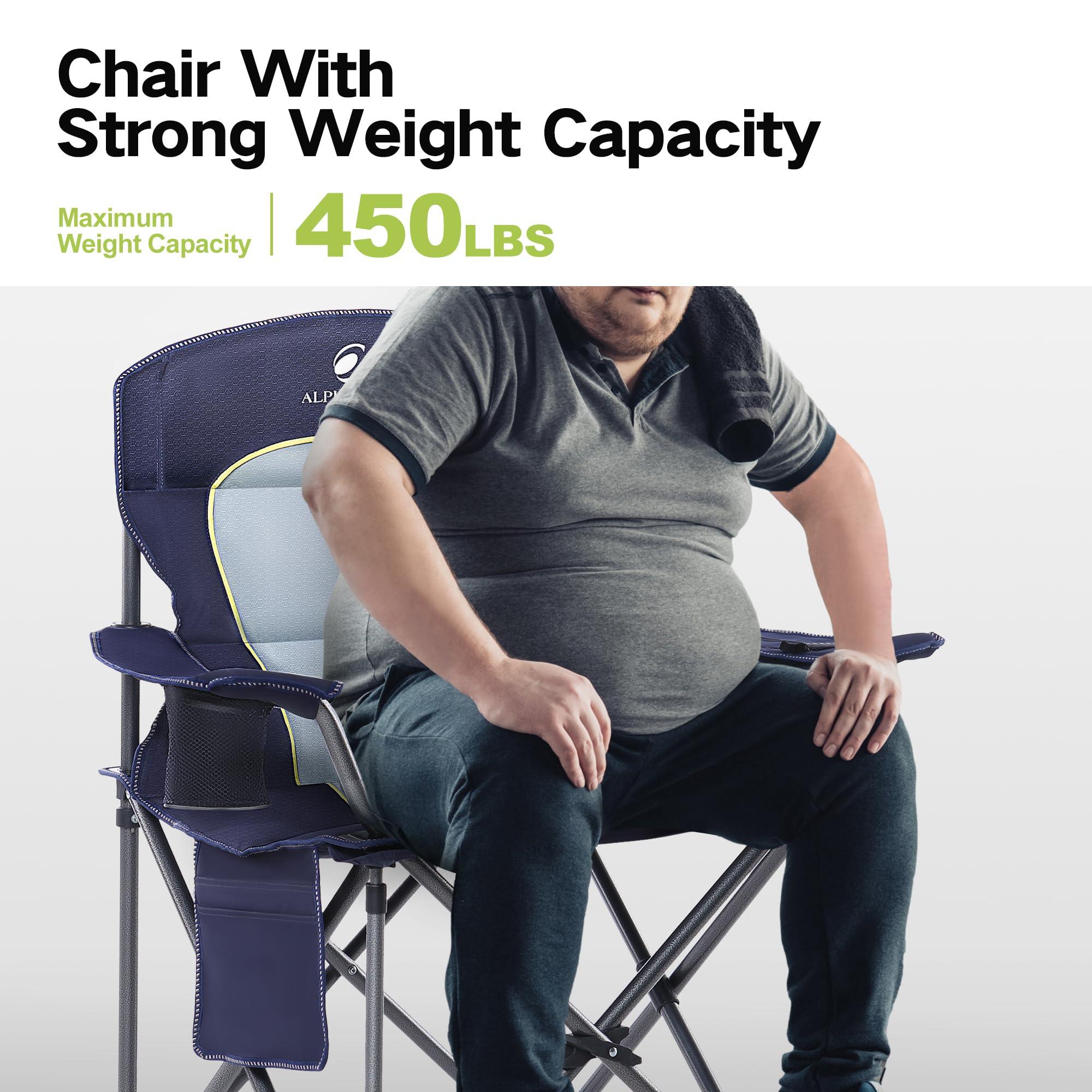 GREEN PARTY GREEN PARTY Folding Camping Chair Oversized Heavy Duty Lawn Chair with Cooler Bag, Cup Holder, Storage Pocket, Collapsible Padded Outdoor Arm Chair, Quad Lumbar Back Chair Supports 450LBS