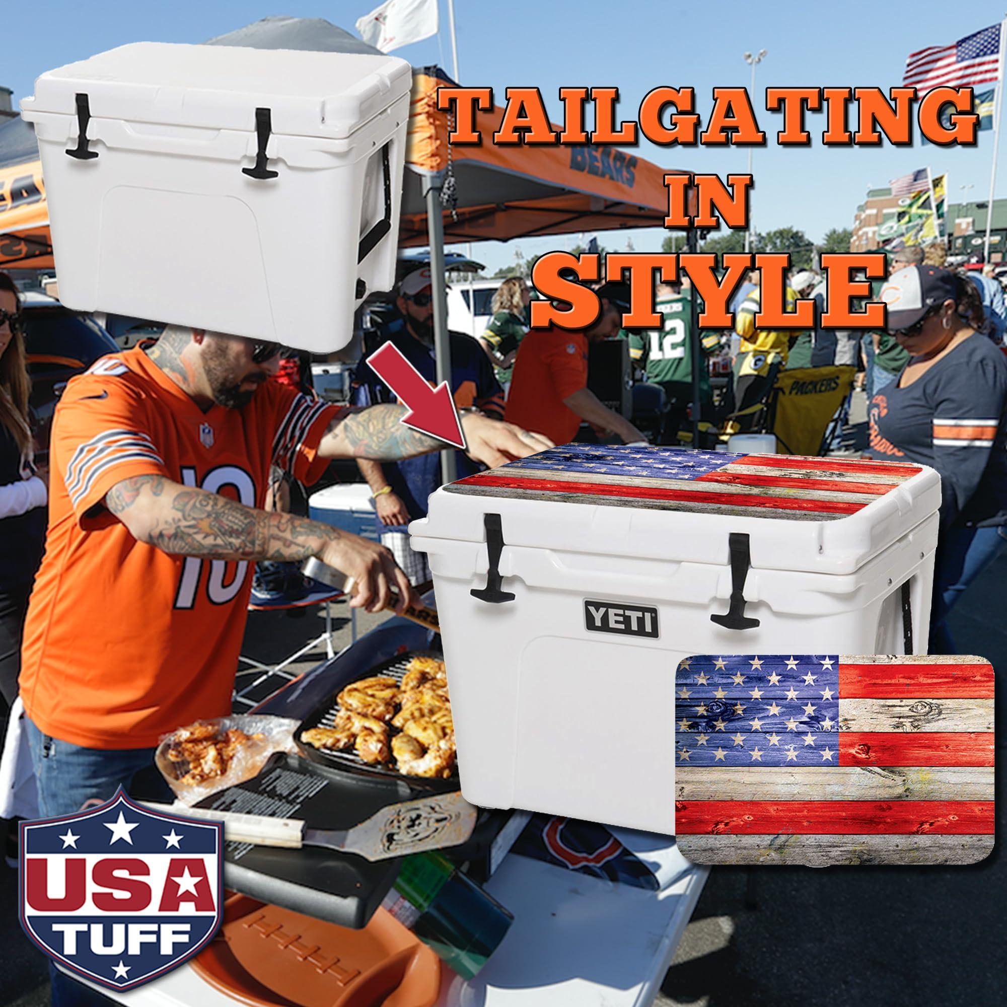 USATuff USATuff Vinyl Cooler Lid Kit Compatible with YETI 45 qt Tundra | Easy Peel & Stick Application Cooler Skin Decal Wrap | Durable Pre-Cut Pieces | Made for Outdoor Use - USA Flag Color
