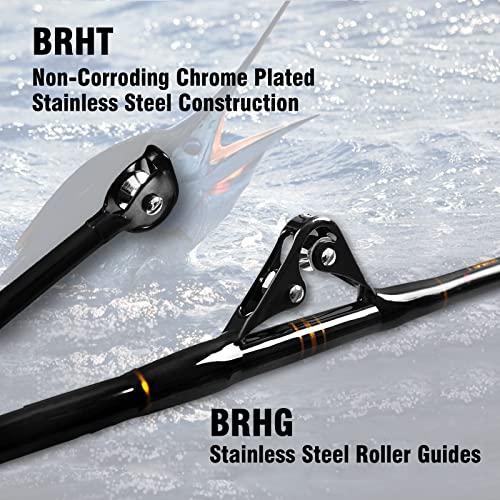 Fiblink Fiblink 1-Piece Saltwater Offshore Heavy Trolling Rod Big Game Roller Rod Conventional Boat Fishing Pole with Roller Guides (6\',80-120lb)