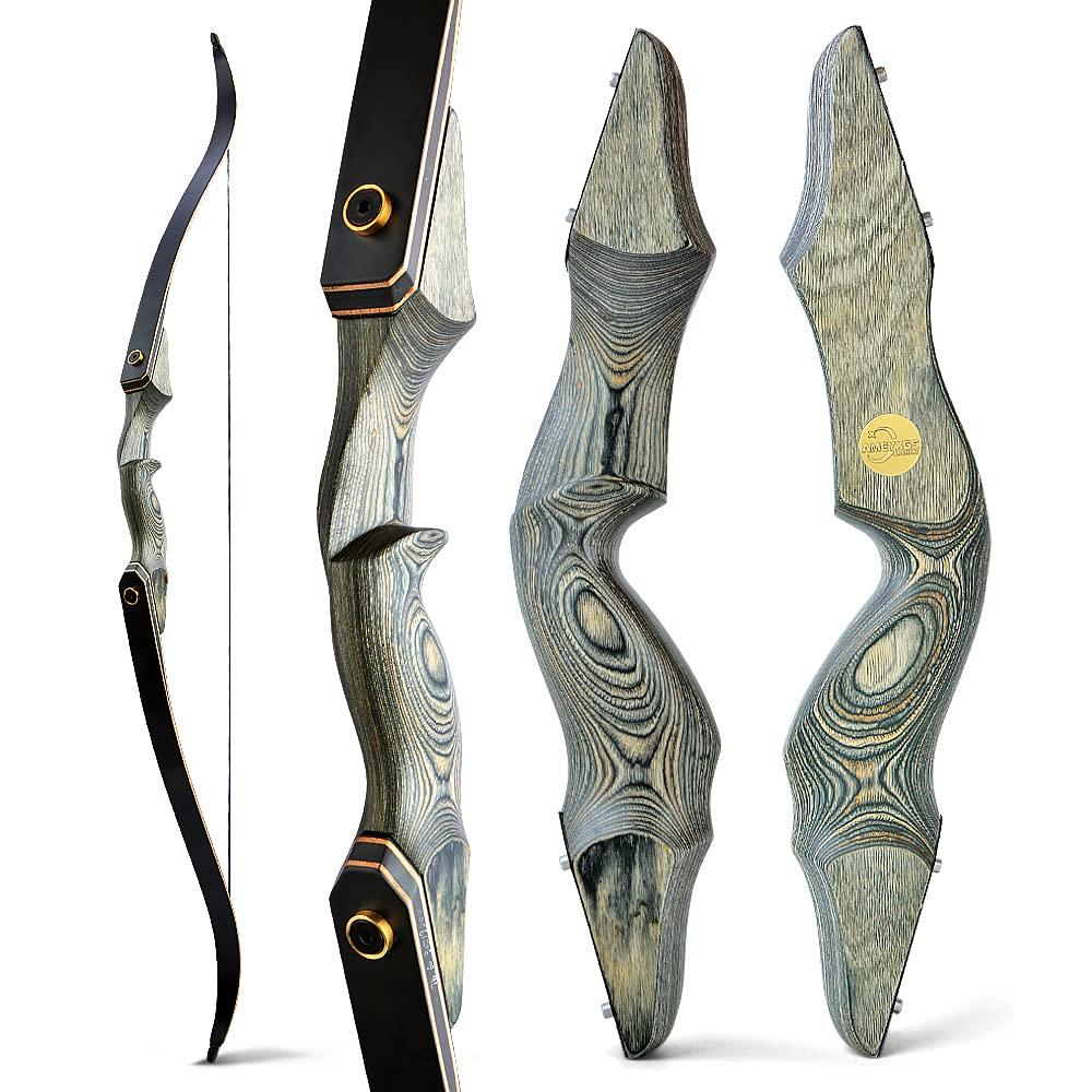 ZSHJGJR ZSHJGJR 60" Archery Recurve Bow 25-60lbs Takedown Hunting Bow and Arrow Set Right Handed Wooden Bow Riser for Adult Target Hunting Shooting (55lbs, Bow Set with Black Bow Case)