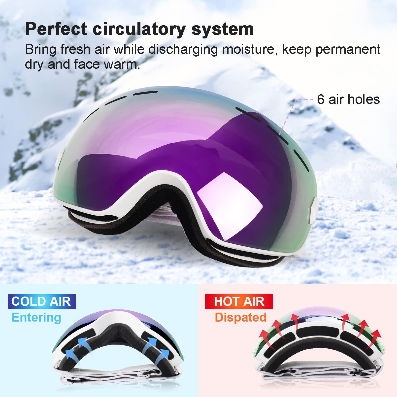 EXP VISION EXP VISION Snowboard Ski Goggles Men Women Youth, Anti Fog OTG Winter Snow Goggles Spherical Detachable Lens (Cherry)