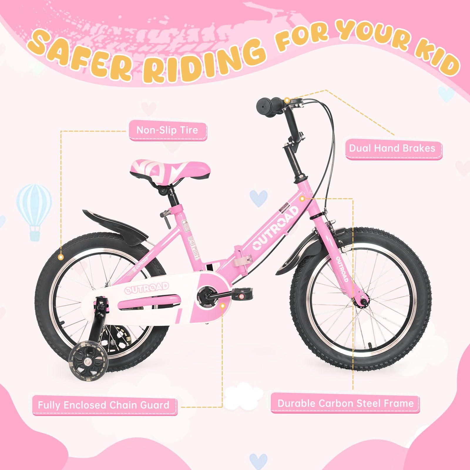 MarKnig MarKnig 18 Inch Folding Kids Bike for 6-9 yrs Old Boys and Girls, Freestyle Kids Bicycle with Dual Brakes & Flash Training Wheels, Toddler Bicycle for Beginners, Pink Girls Bike
