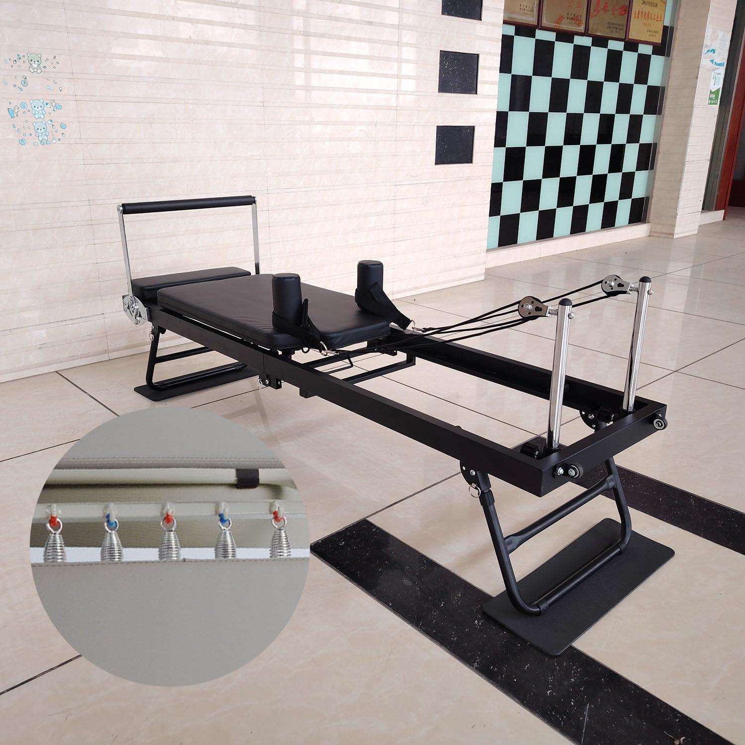 PUSHIZHIGUANG Foldable Pilates Reformer, Pilates Reformer Machine for Home,Pilates Reformer with Springs,Pilates Machine for Gym Workout and Home Use,Suitable for Yoga & Pilates Fans (Black A)
