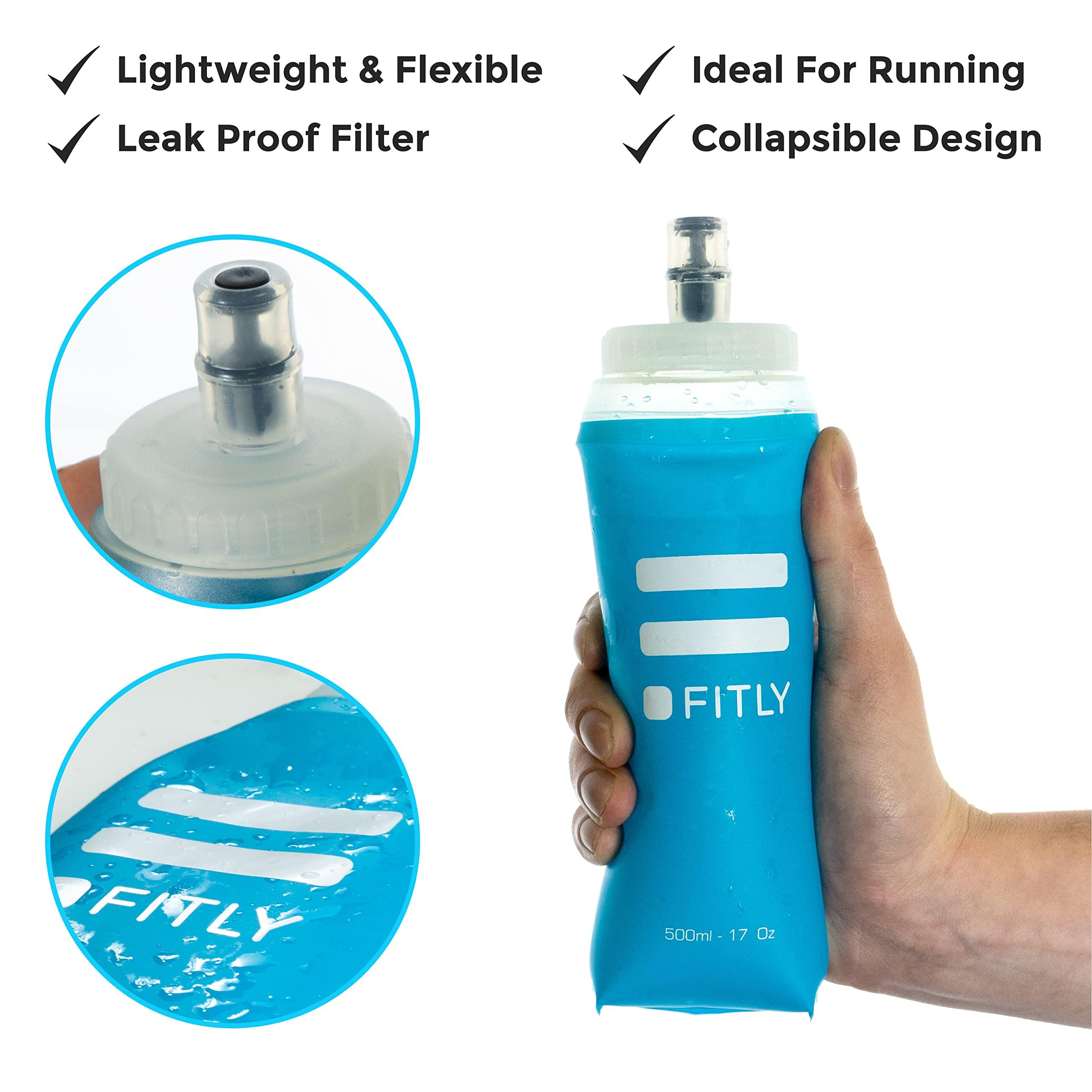 FITLY FITLY Large Soft Flask - 17 oz (500 ml) - Shrink As You Drink Pocket Soft Water Bottle for Hydration Pack/Running Vest- Folding Water Bottle for Running, Hiking, Cycling - Ski Water Bottles (F5L)