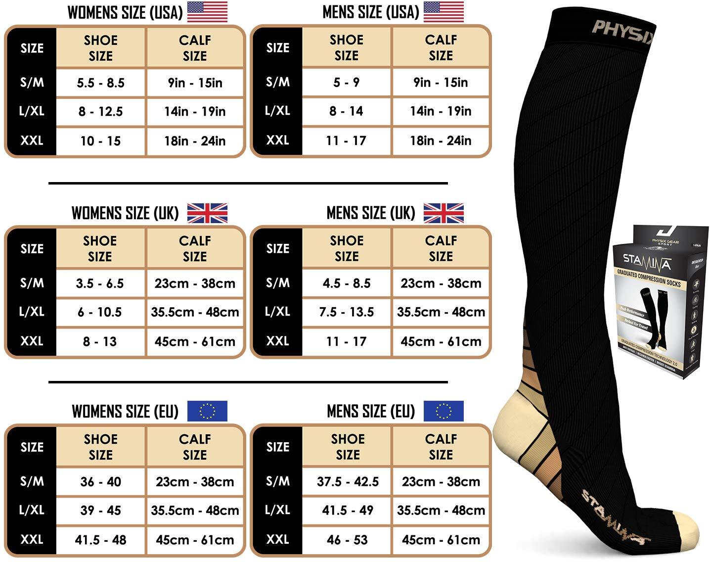 Physix Gear Sport Physix Gear Compression Socks - Best Men & Womens Compression Socks for Circulation, Running, Nurses, Athletic Use Sock Compression, Blood Pressure Socks, Calcetines de Compresion, Black/Beige, S/M