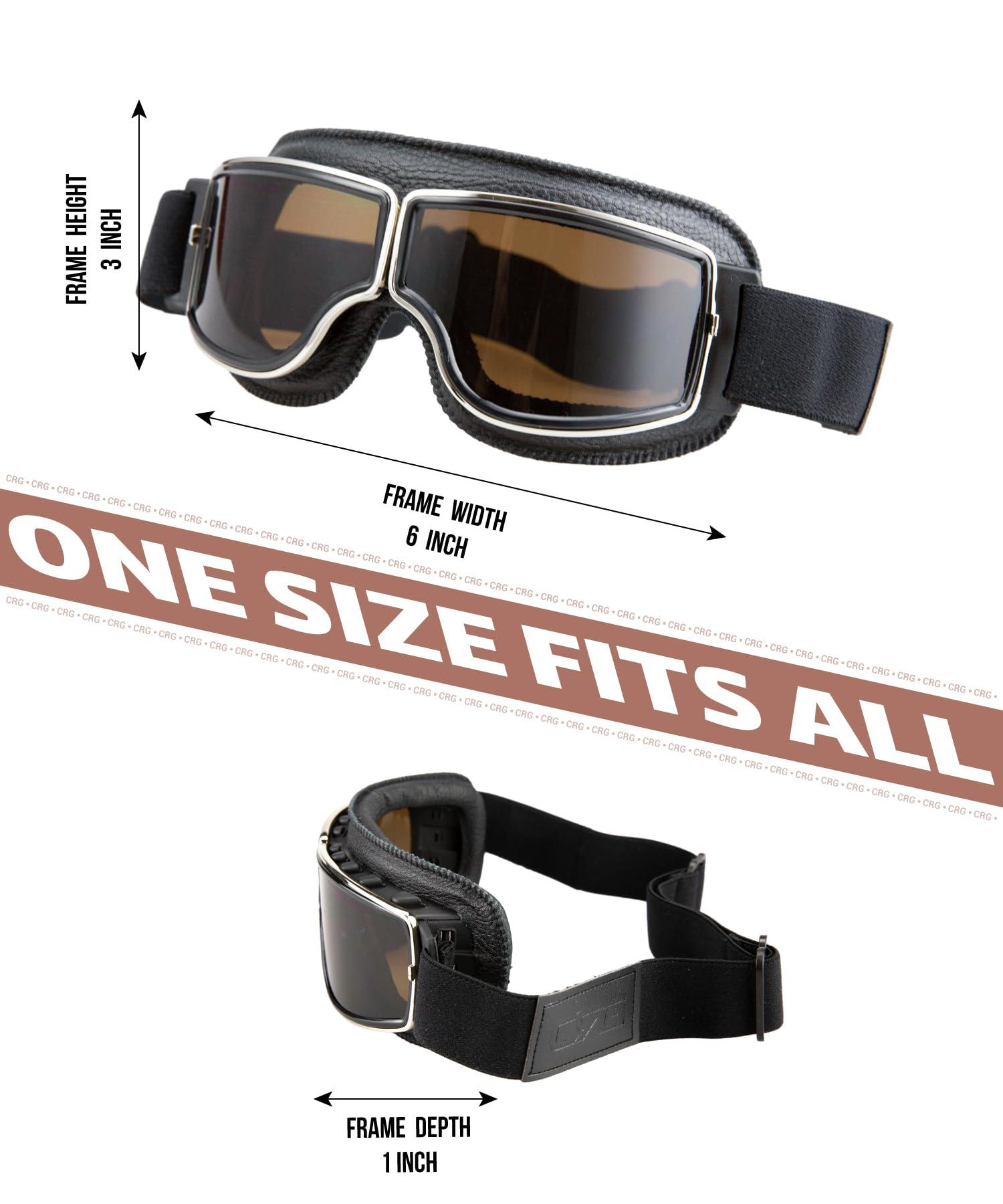CRG Sports CRG Sports Motorcycle Goggles Vintage Aviator Pilot Style Leather Cruiser Scooter Motocross Goggles for Men, Women,Adults