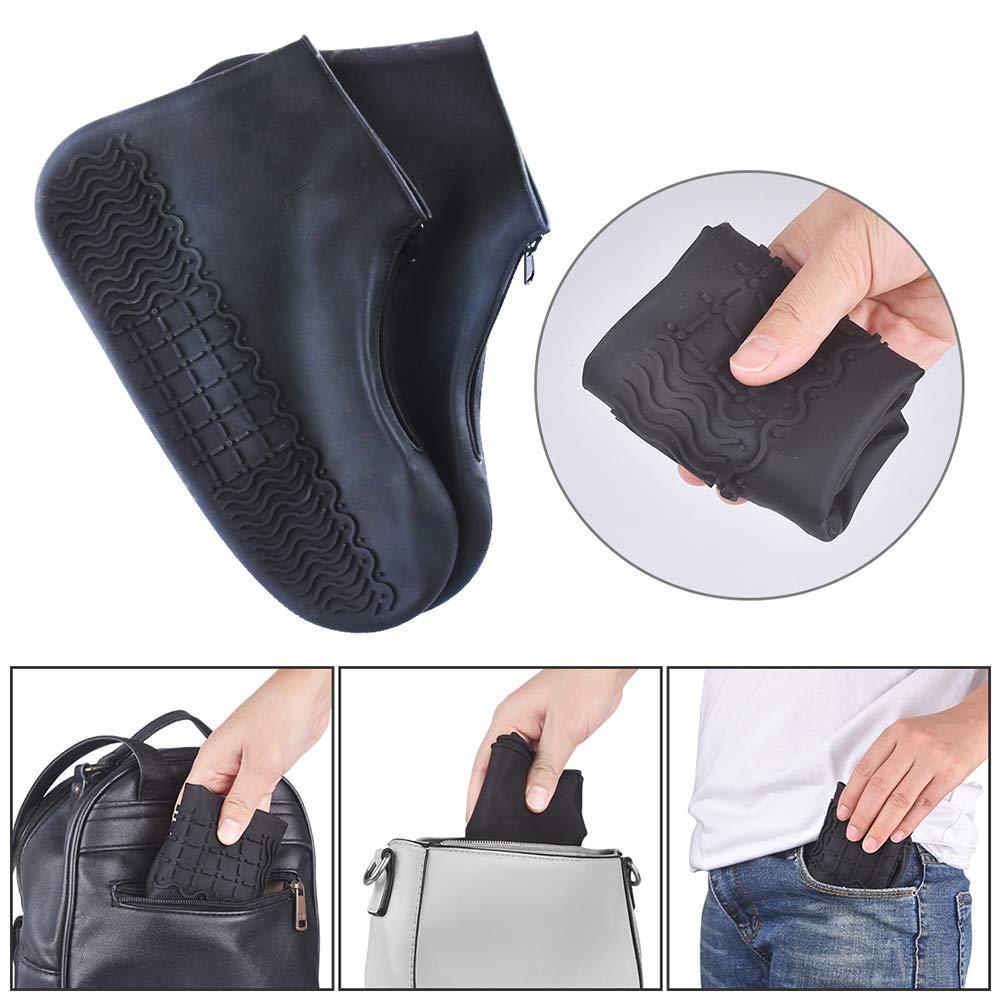 ydfagak ydfagak Shoe Covers Waterproof Reusable Foldable Not-Slip Rain Shoe Covers with Zipper,Shoe Protectors Overshoes Rain Galoshes for Kids Men and Wome (Black, L (Women 8-12, Men 7-11))
