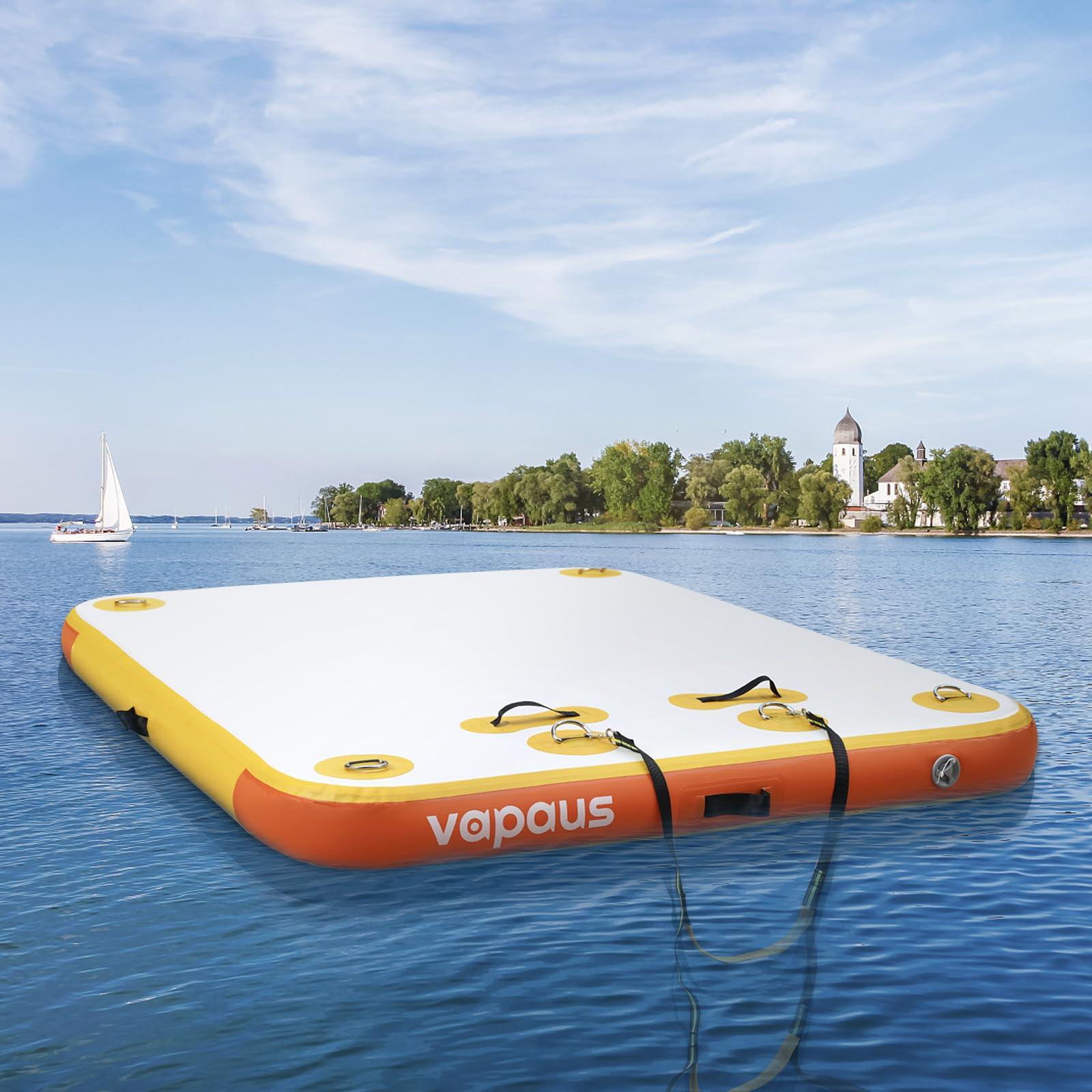 vapaus vapaus Inflatable Floating Dock Water Air Mat Swim Platform Floating Island Deck with Rope Ladder for Pool Lake Beach Relaxing Sunbathing (Yellow Orange, 10ft x 6ft x 6")