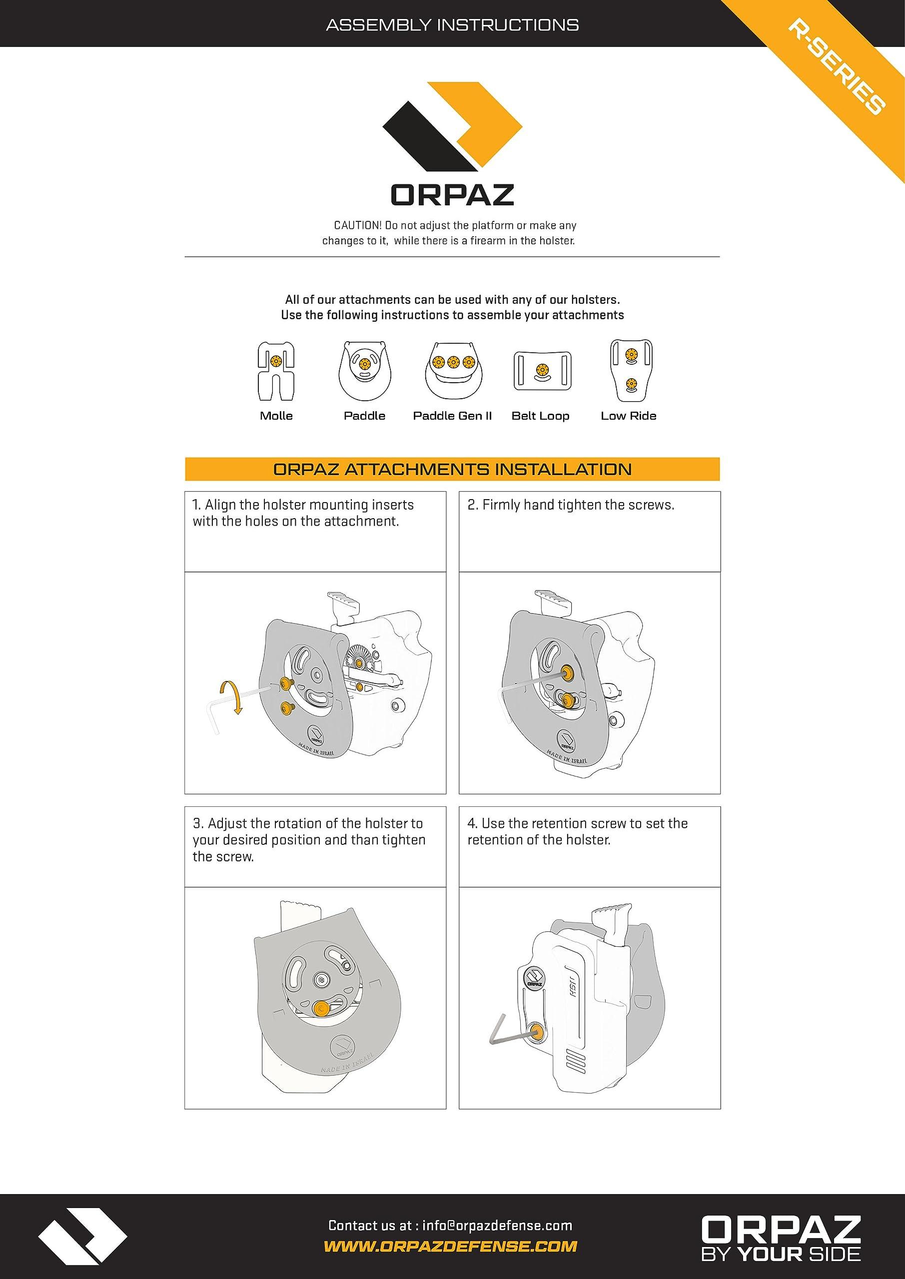 Orpaz Orpaz R-Series G44 Holster Compatible with Glock 44 OWB Holster - Unisex - Will Secure Your Handgun with a Tactical Appearance (Level II Retention, Paddle Holster)