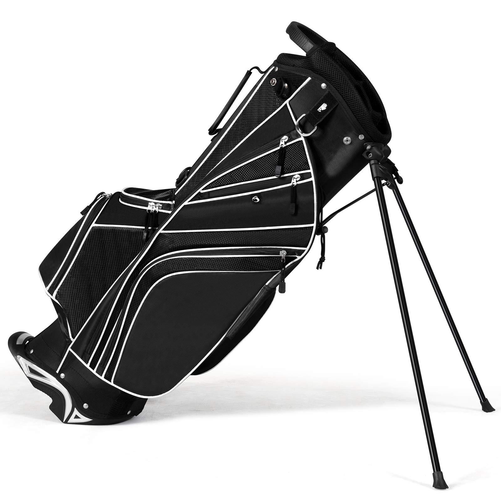 Tangkula Tangkula Golf Stand Bag with 6 Way Top Dividers, Lightweight Golf Bag with Adjustable Dual Strap & 8 Pockets, Waterproof Rain Hood, Portable for Men Women