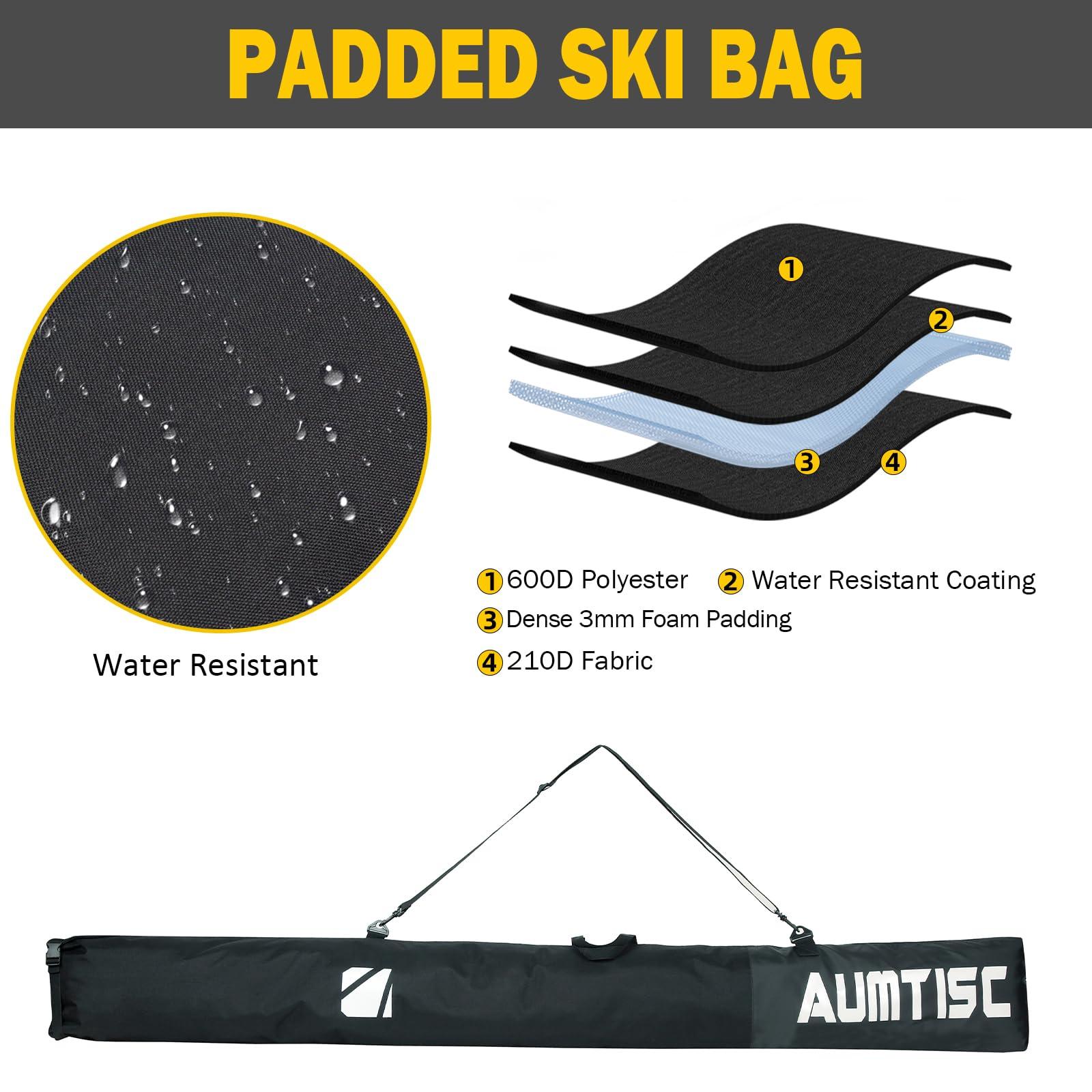 AUMTISC AUMTISC Ski Bags Padded 2 Piece Ski and Boot Bag Combo for Air Travel Flying Ski Boots Size 13 Adjustable Length Skis Bag Up to 200cm (White)