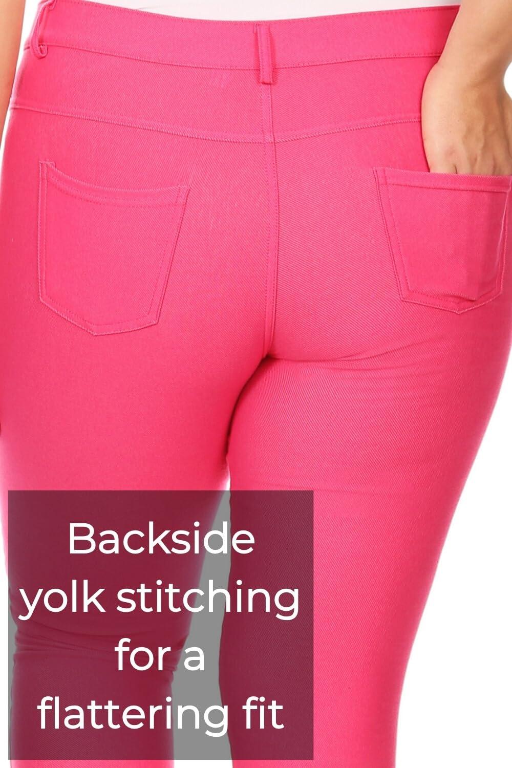 ICONOFLASH Women's 5 Pocket Stretchy Jeggings Pull On Skinny Fit Comfortable Jean Leggings Fuchsia Pink Size Small