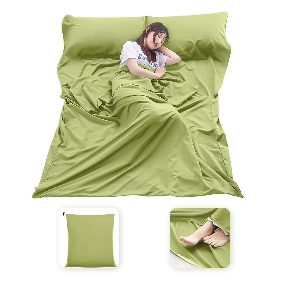 MongByYa MongByYa Sleeping Bag Liner Lightweight Compact Sleeping Bag Sack Portable Clean Travel Sheet Camping Sleep Sheet for Backpacking Hotel Hiking (Field Green, 82.7\" X 63)