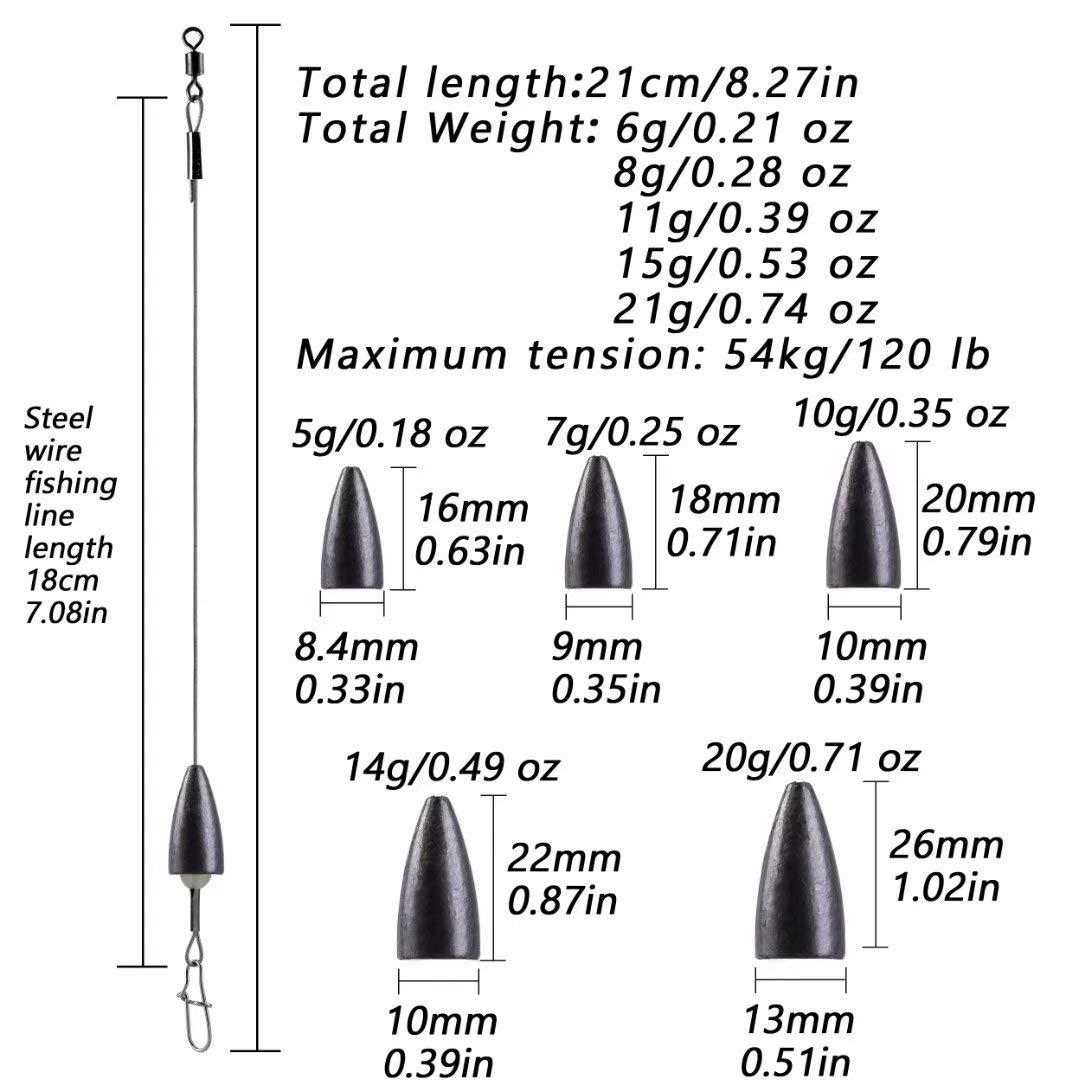 THKFISH THKFISH Fishing Weights Bullet Sinker Pre-Rigged Carolina Rigs Fishing Ready Carolina Rigs 1/4oz 15pcs
