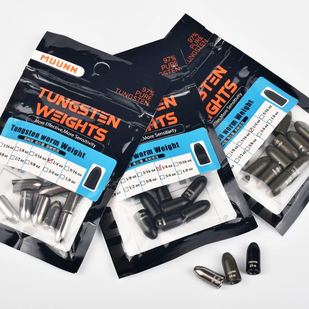 MUUNN MUUNN 6 Pack Tungsten Worm Weights Fishing Sinkers, Tungsten Fishing Weights, Bullets Fishing Weights Bundle kit for Texas Rig and Carolina Rig(Plain,3/4oz