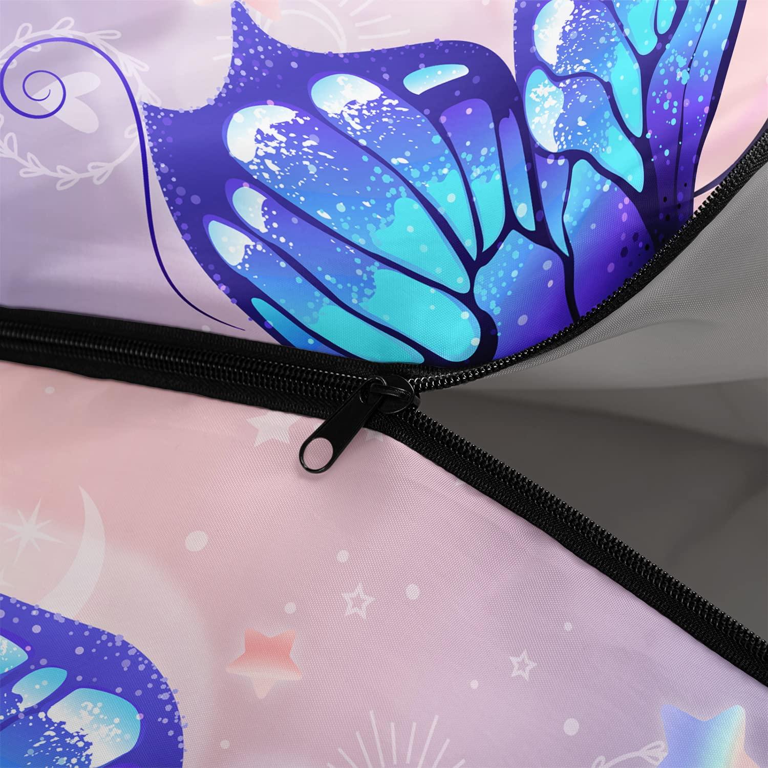BSNTHO BSNTHO Blue Butterfly Printed Camping Sleeping Bags,3 Season Warm & Cool Weather,Lightweight, Sleeping Bags for Adults & Kids,Traveling,and Outdoors,Camping Gear Equipment,31x90inch,Standard