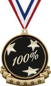 Crown Awards Corporate Medals - 2.5\" Gold Corporate 100% Medal Award Includes Red White and Blue Neck Ribbon, Great Hundred Percent Awards 100 Pack