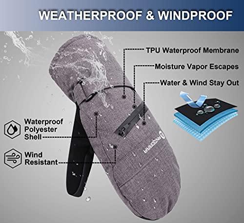 ANDORRA ANDORRA Women Snowboard Gloves Zipper Pocket Water Proof Touchscreen Mittens for Women, Grey, S/M