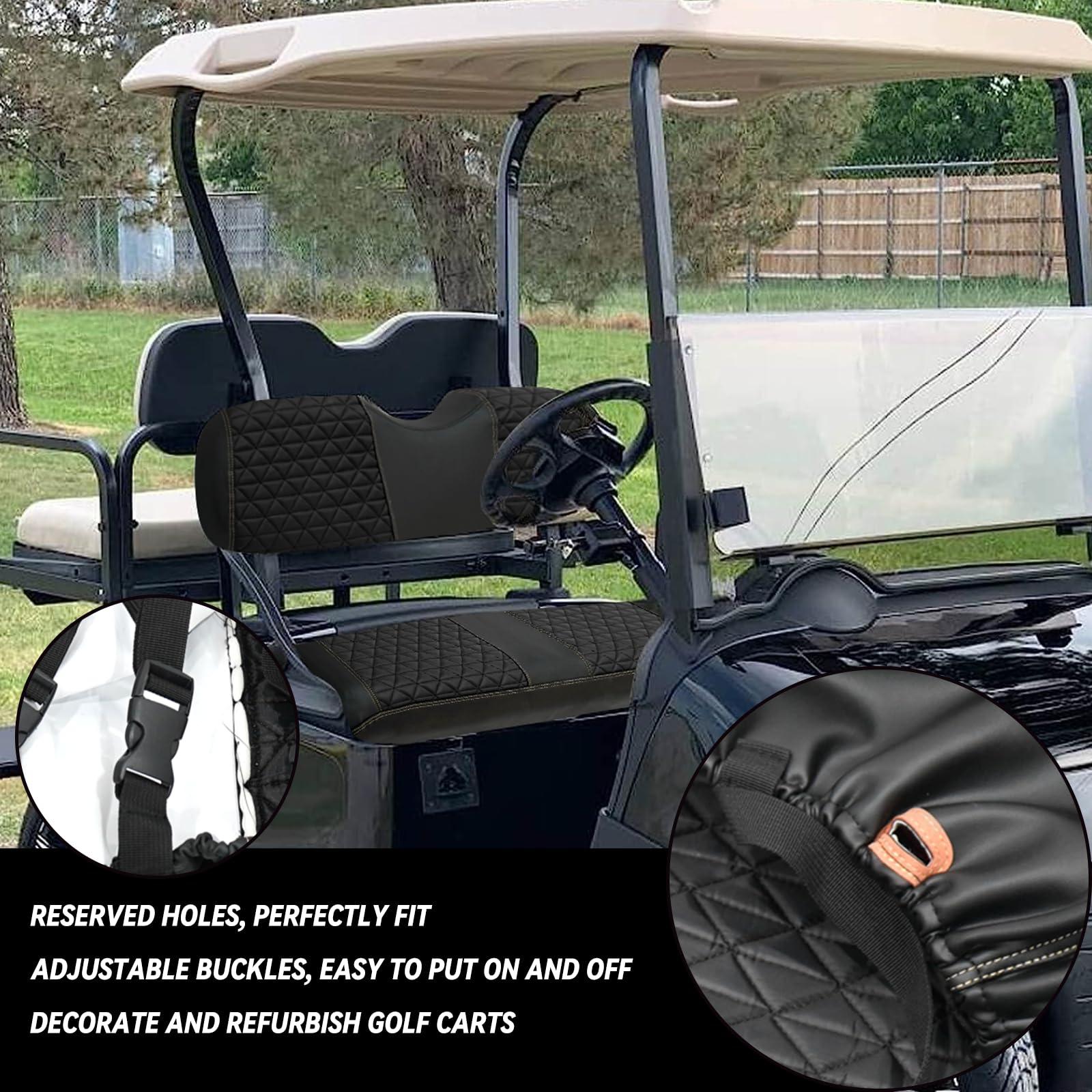 XUANYUDG0769 XUANYUDG0769 Golf Cart Front and Rear Seat Covers for 2008+ EZGO RXV Golf Cart and B-Shaped Aftermarket Rear Seat, Vinyl Leather Made/Adjustable Straps and Retractable Buckle/No Stapler Required,4PCS
