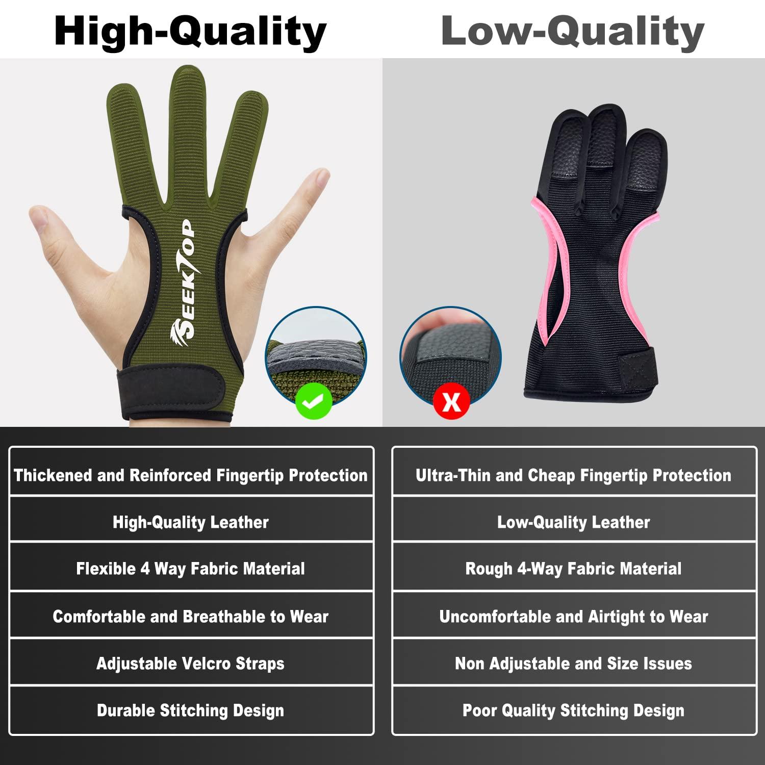 Seektop Seektop Archery Gloves Shooting Hunting Leather Three Finger Protector for Youth Adult Beginner (Green, M)