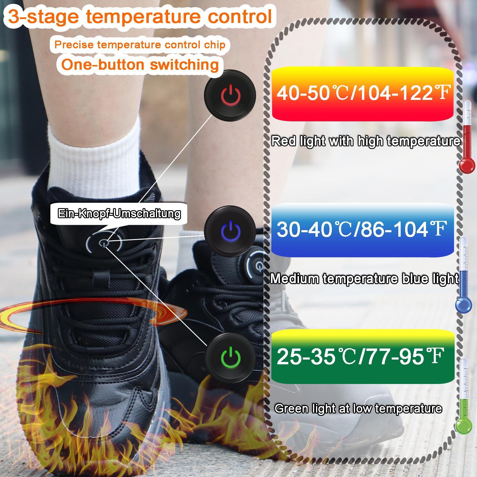 Heizung.shoes Heated Shoes for Men Rechargeable, Heating Sneakers for Women, 4000mAh Electric Self Heating Shoes Up to 20 H, Camping Foot Warmers for Outdoors Work Fishing Hunting Skiing Cycling (Black, 7)