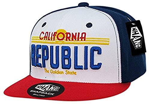 WHANG WHANG California Republic Plate Design Snapbacks, White/Red/Navy