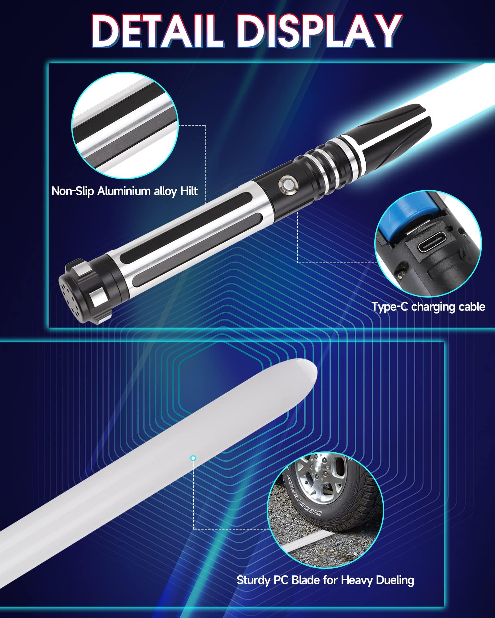 ANASABER ANASABER Dueling Light Saber, Motion Control Lightsabers for Adults,Smooth Swing Light Saber with 10 Sound Fonts,RGB 12 Colors Changeable, Metal Hilt for Halloween Cosplay Party, Black,S9