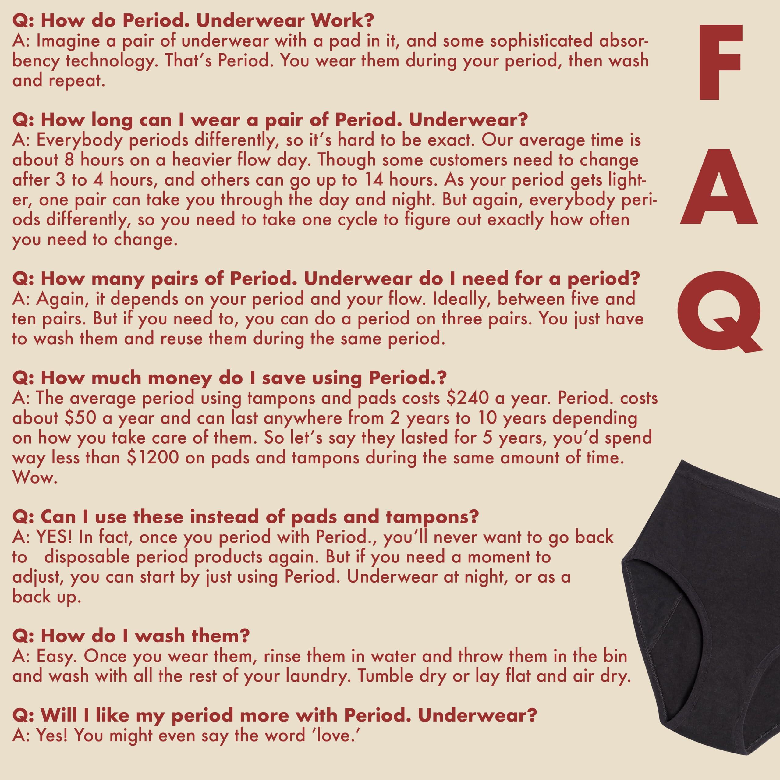 Period. By The Period Company The Period Company High Waist Absorbent Period Underwear for Women Medium Flow Reusable, Super-Absorbent, Leak Resistant Period Panties Ultra Soft Microfiber with Organic Cotton Gusset Black, XL