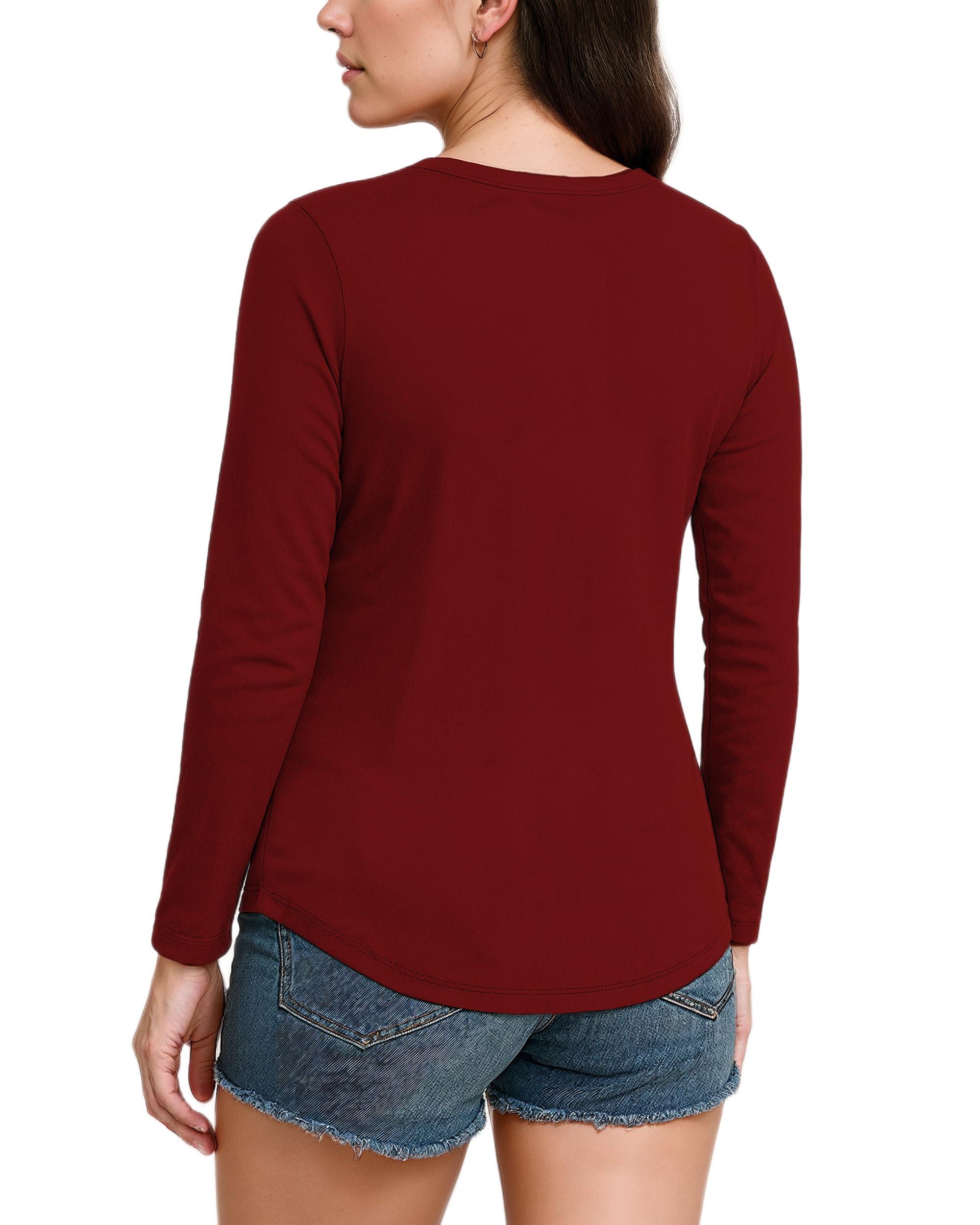 Decrum Womens Henley Tops Long Sleeve Shirts Maroon - Henley Shirt Women (N) | [40049066] 5 Button Henley, 2XL
