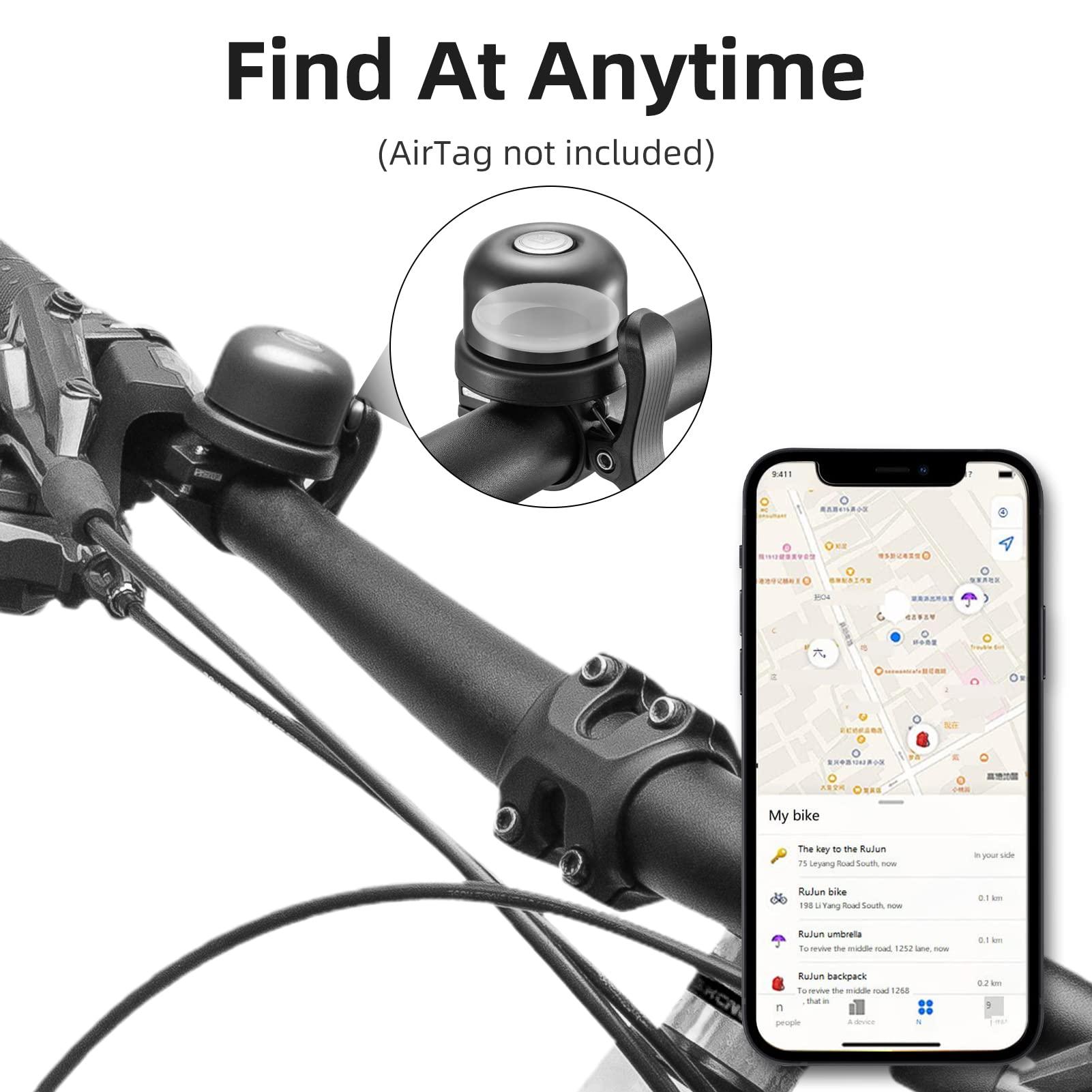 ROCKBROS ROCKBROS Bike Bell for Apple AirTag Hidden Bike Mount Bike AirTag Holder GPS Tracker Bike Bell Anti-Theft for Adults Suitable for 0.87''/22.2, 1''/25.4, 1.25''/31.8mm Diameter Handlebar