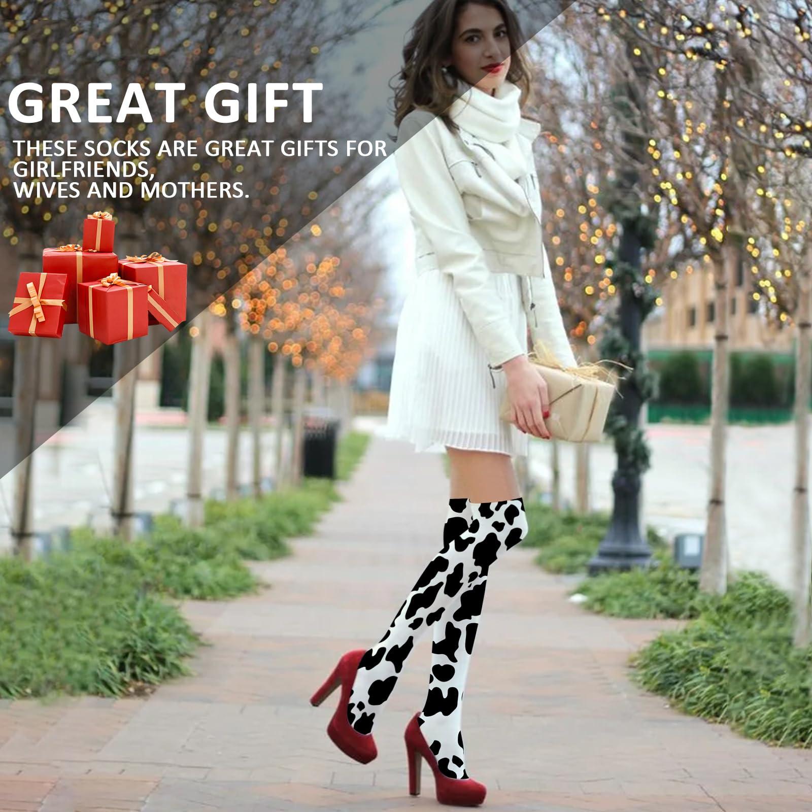 MOCSONE MOCSONE Knee High Socks Cow Print Women's Work Athletic Over Thigh High Long Stockings