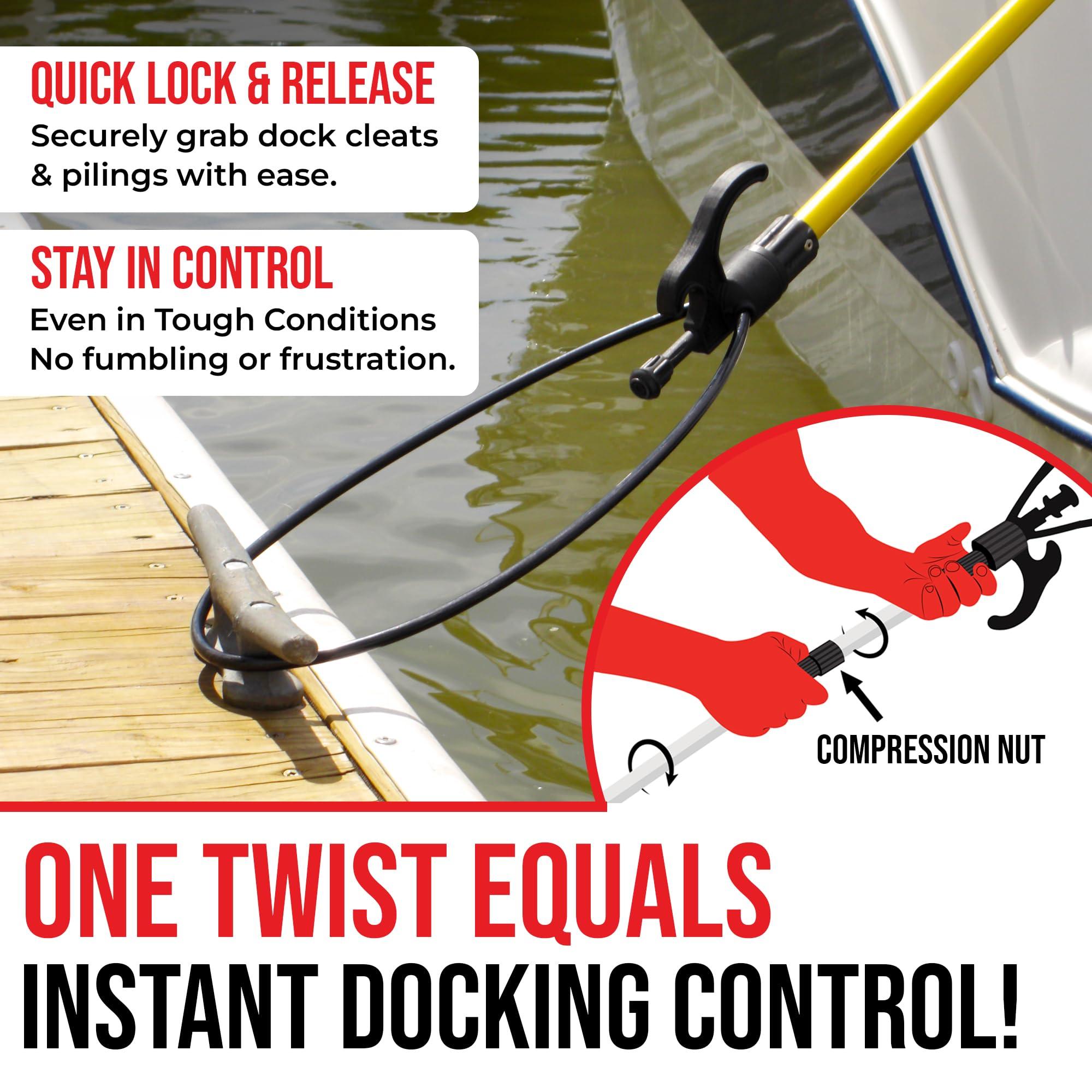 The Boat Loop Boat Loop Extendable Fiberglass Boat Hook with Dual Loops & Rubber Tip - Adjustable 2-8ft Pole for Dock Lines & Rope Handling - Marine Boat Accessories with Quick-Lock Release System