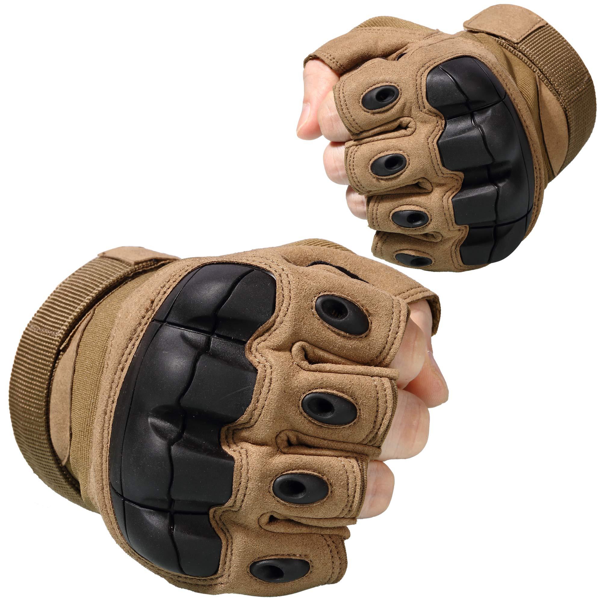 WTACTFUL WTACTFUL Tactical Gloves Fingerless Half Finger Gloves for Driving Paintball Airsoft Riding Motorcycle Motorbike Hunting Cycling Work Men Women Size Medium Brown