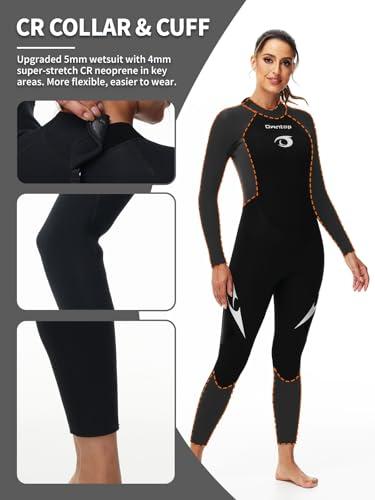 Owntop Owntop Wetsuit 5mm Neoprene Diving Suit for Womens - Thicken Full Wet Suit, Back Zip Long Sleeve UPF50+ Keep Warm Swimwear for Scuba Surfing Swimming Diving Snorkeling Water Sports, Black L