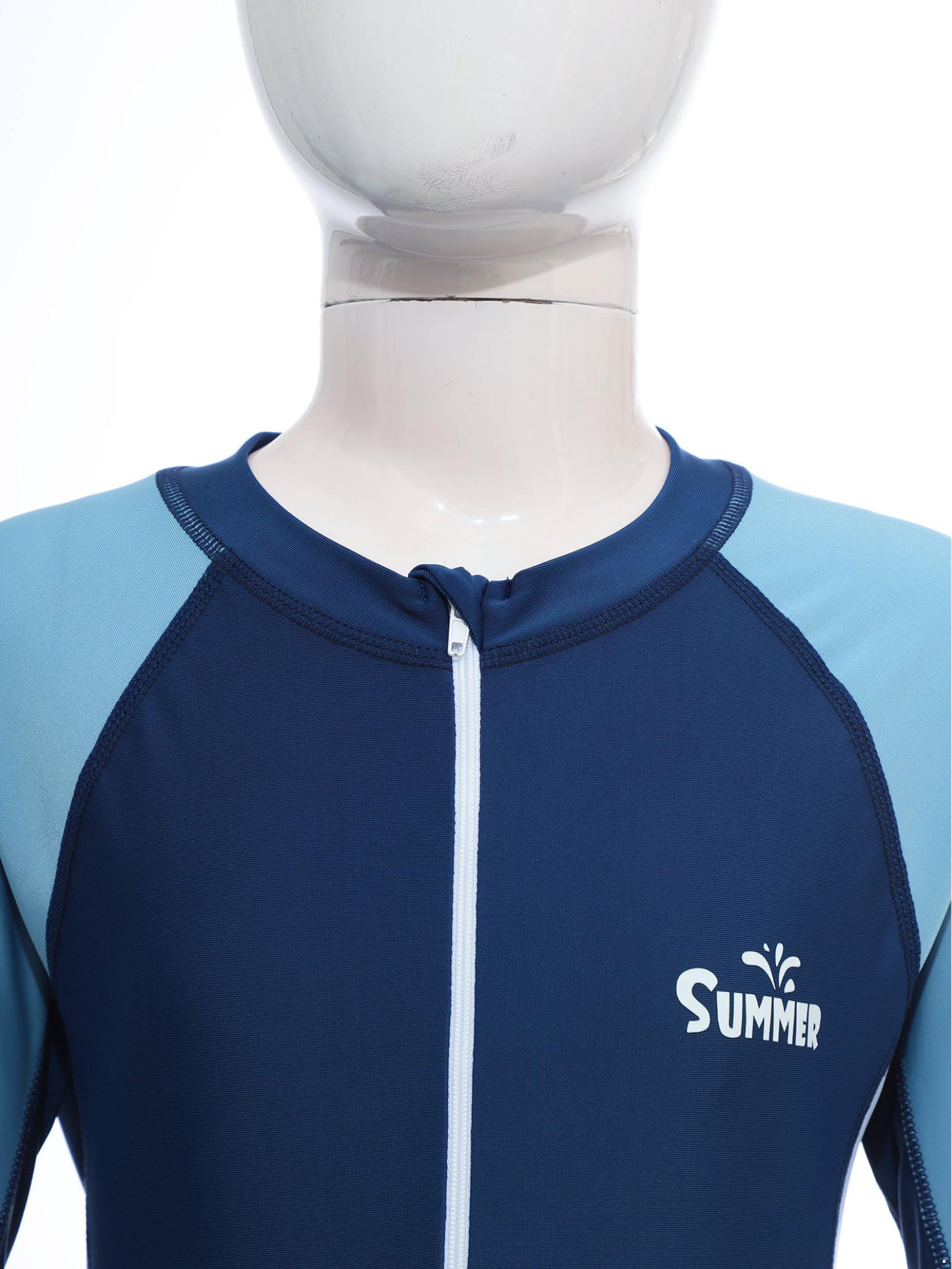 Nikiikoo Nikiikoo Kids Boys Girls One Piece Swimsuit Full Body Surfing Wetsuit Long Sleeve Rash Guard Swimwear Sunsuit Navy 15-16 Years