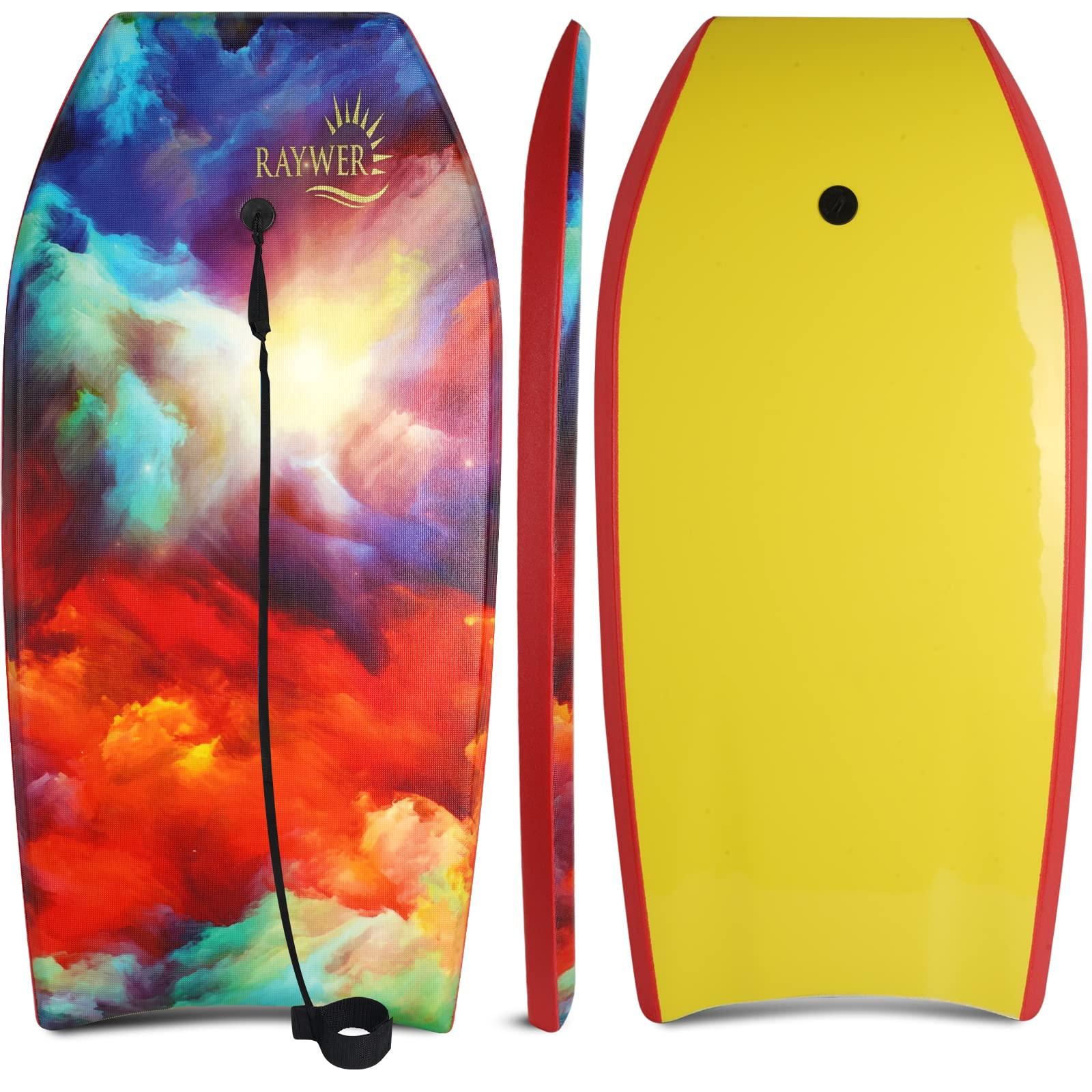 RAYWER RAYWER Body Board Lightweight with EPS Core, HDPE Slick Bottom , Leash & Adjustable Wrist Rope, Great Surfing for Kids and Adults (Sky, 33-INCH)