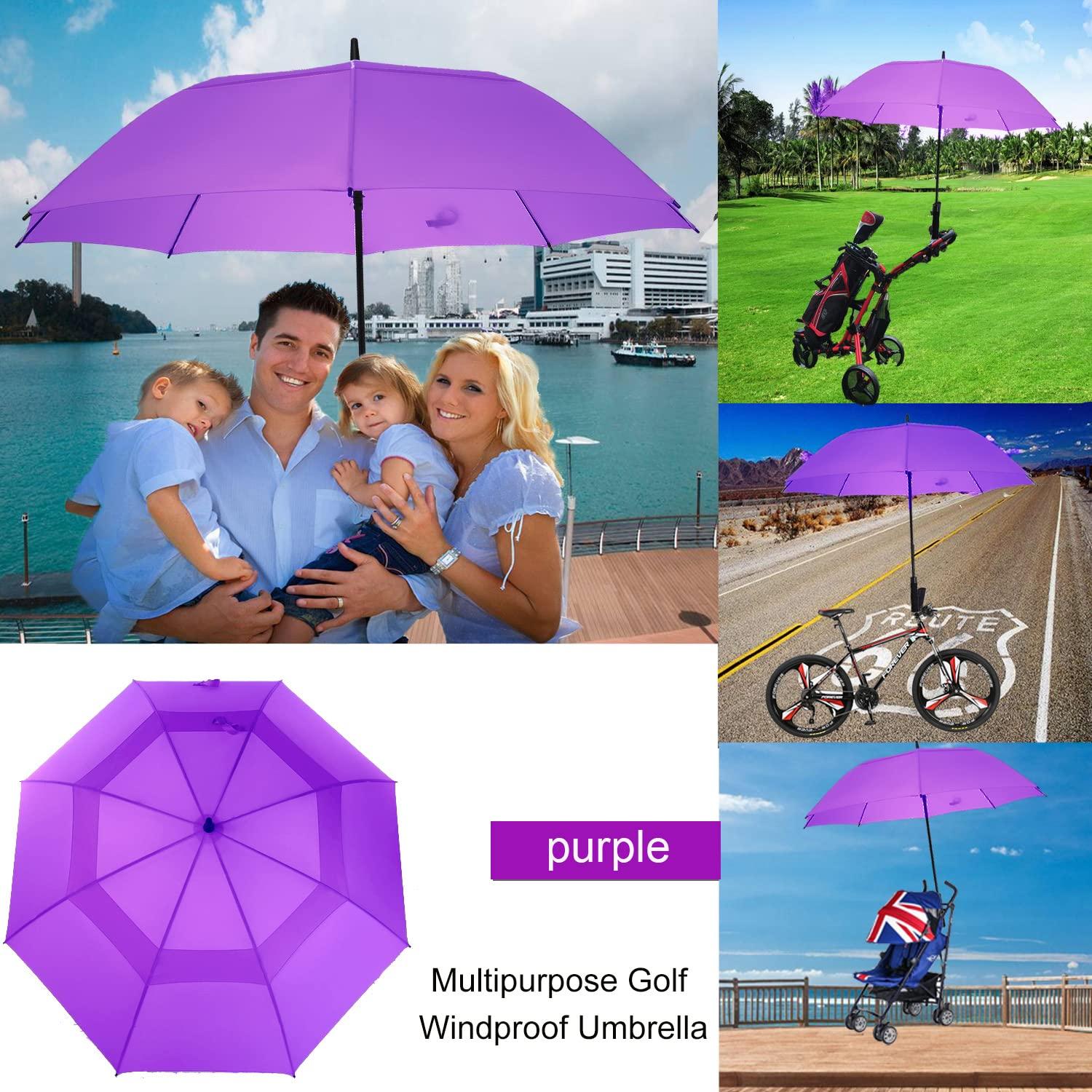 MRTLLOA MRTLLOA 72 Inch Automatic Open Purple Golf Umbrella, Extra Large Oversize Double Canopy Vented Windproof Waterproof Sports Stick Umbrellas for Rain (Purple, 72 Inch)