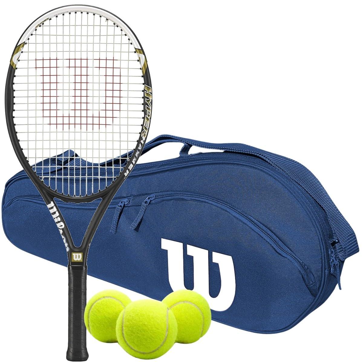 Do It Tennis Wilson Hyper Hammer 5.3 Oversized/Extended Tennis Racquet (4 1/8\" Grip) Set or Kit Bundled with a Navy/White Advantage 2-Pack Tennis Racket Bag and a Can of Tennis Balls